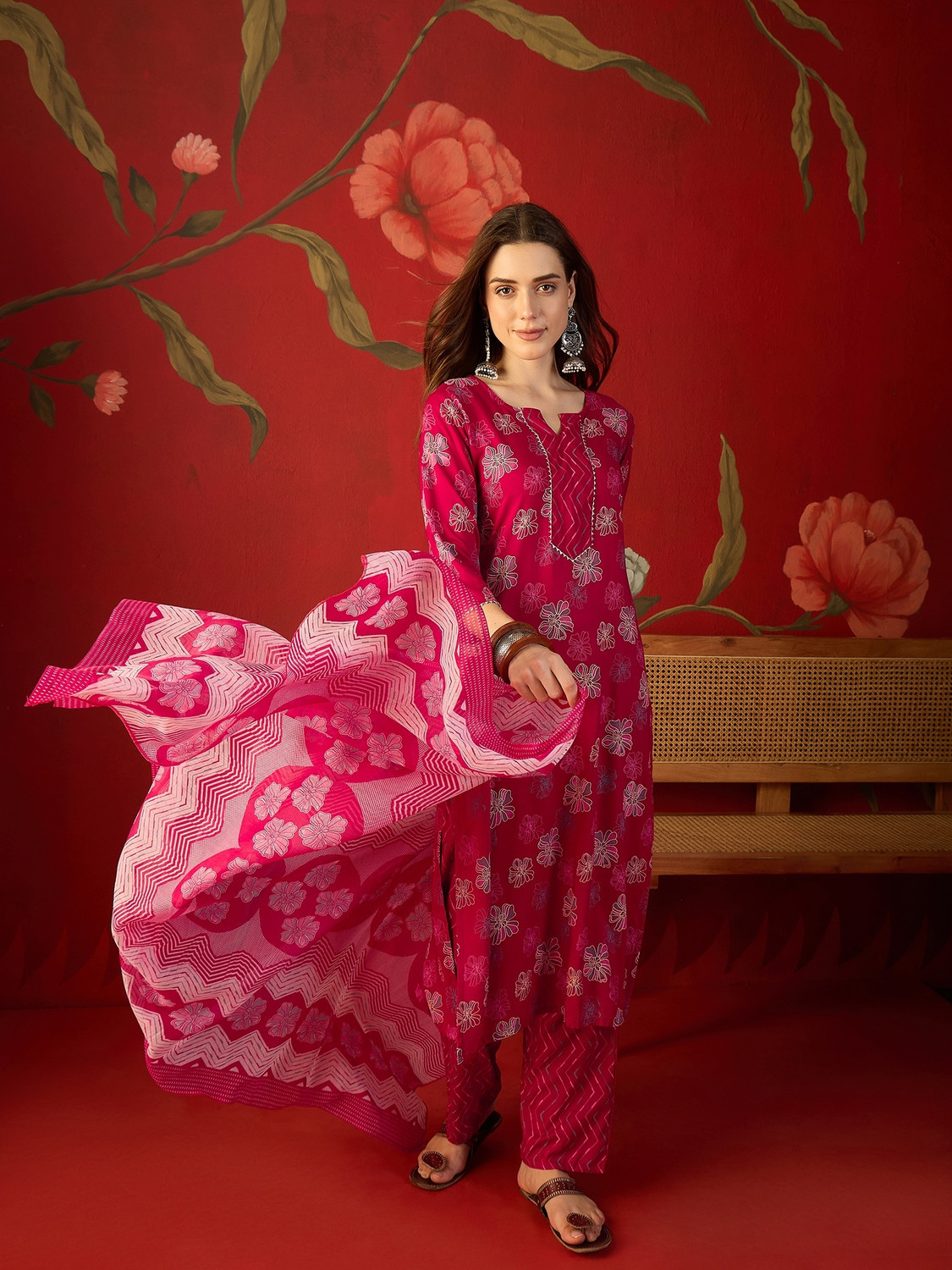 SURUKH Women Cotton Blend Kurti Palazzo Dupatta Set - Image 1