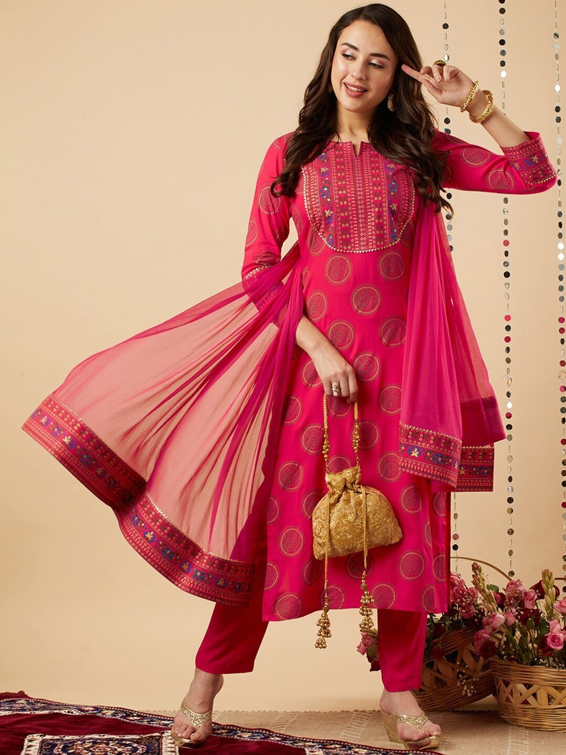 Image of NIKORA Women Viscose Rayon Kurta Dupatta Set