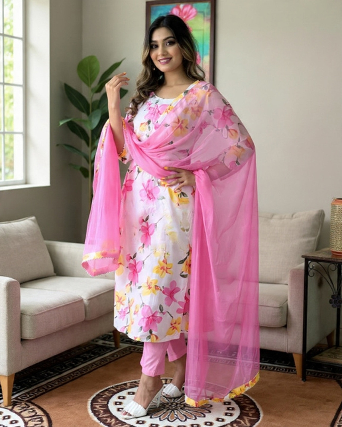 Image of JHANJHRIYA FAB Women Viscose Rayon Kurta Pant Dupatta Set