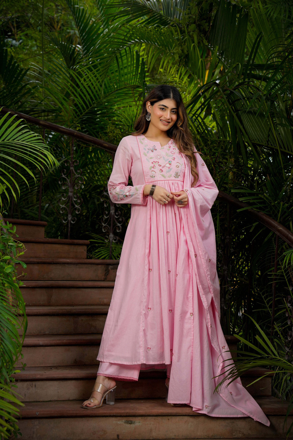 Image of MANRA CREATION Ikat Cotton Rayon Anarkali Kurta for Women (Green)