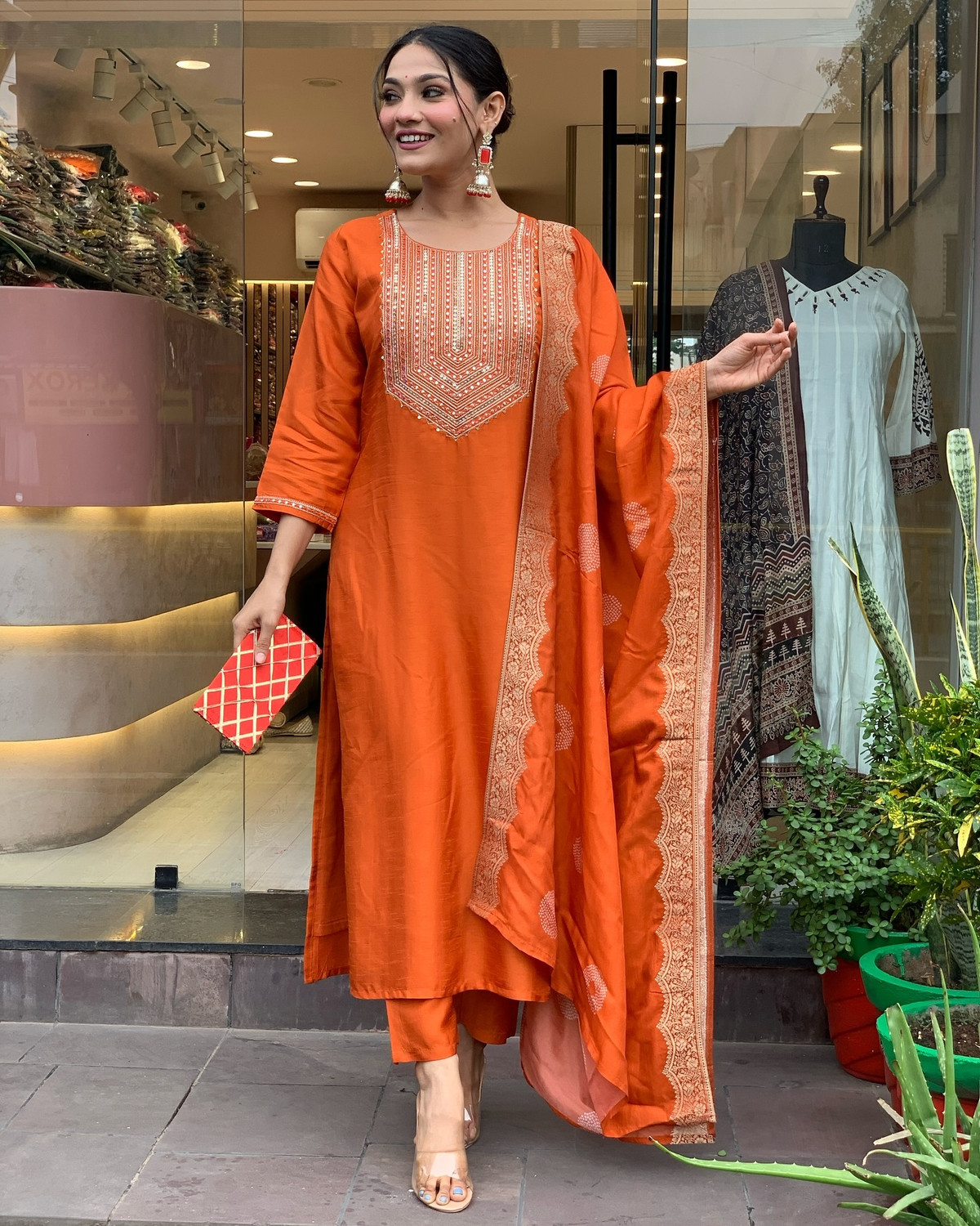 Image of Anni Designer Women Cotton Rayon Kurta Pant Dupatta Set
