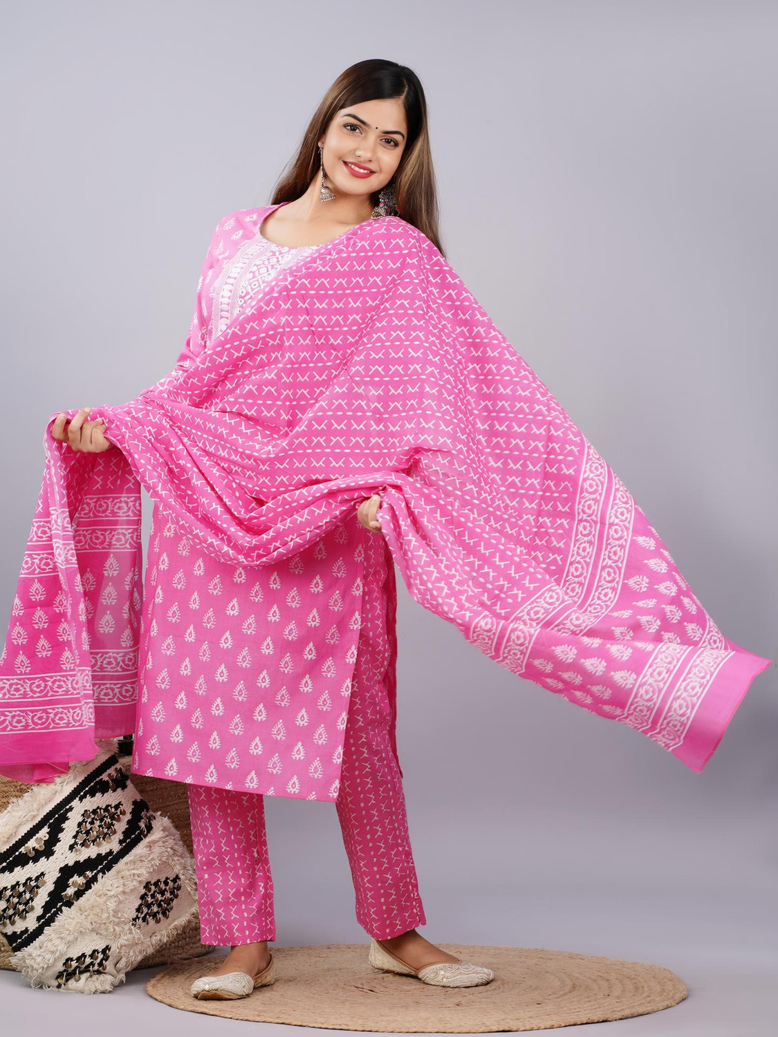 Image of Klosia Women Viscose Rayon Kurta Pant Dupatta Set