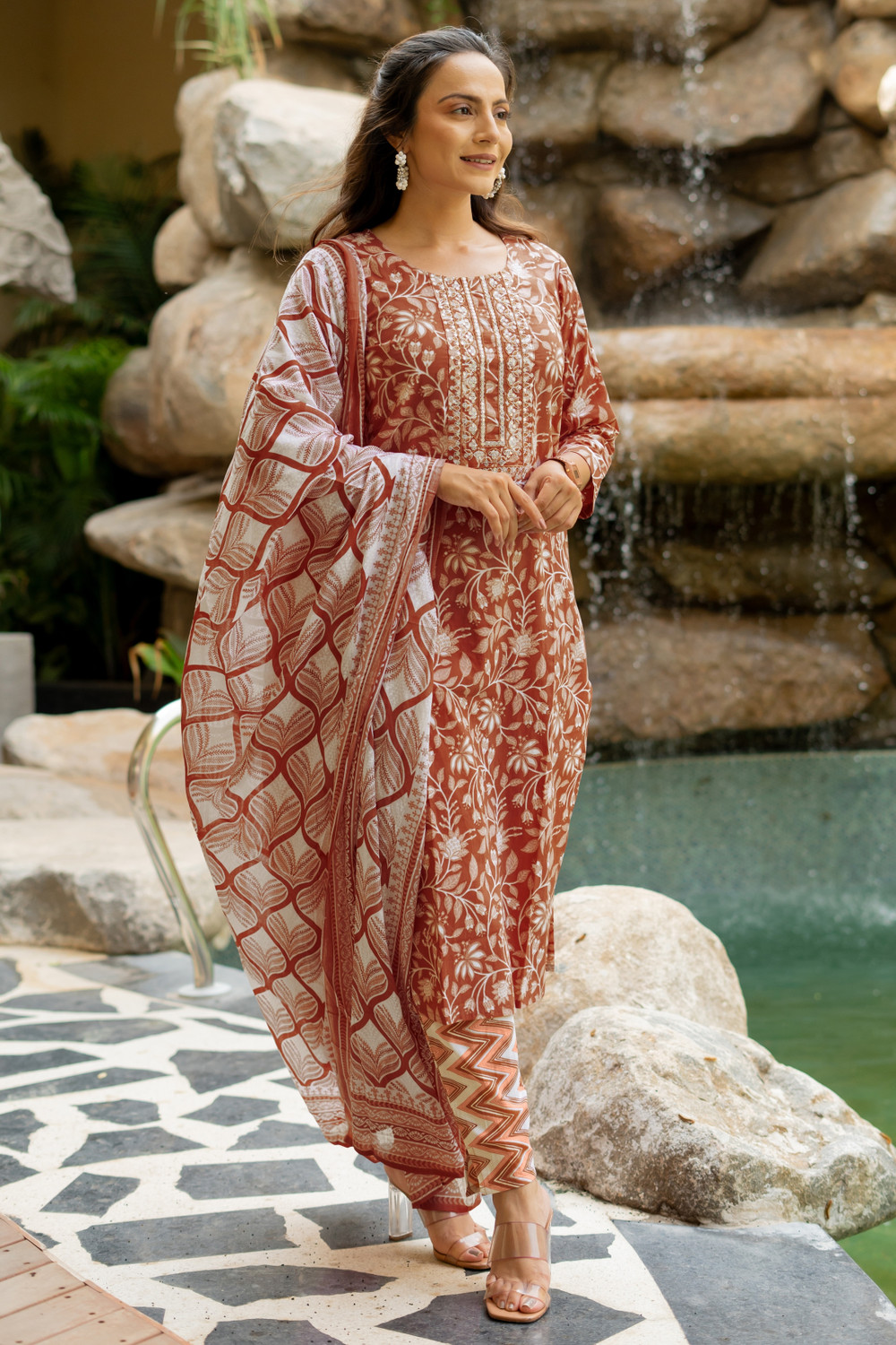 Image of MIRCHI FASHION Women Pure Cotton Kurta Pant Dupatta Set