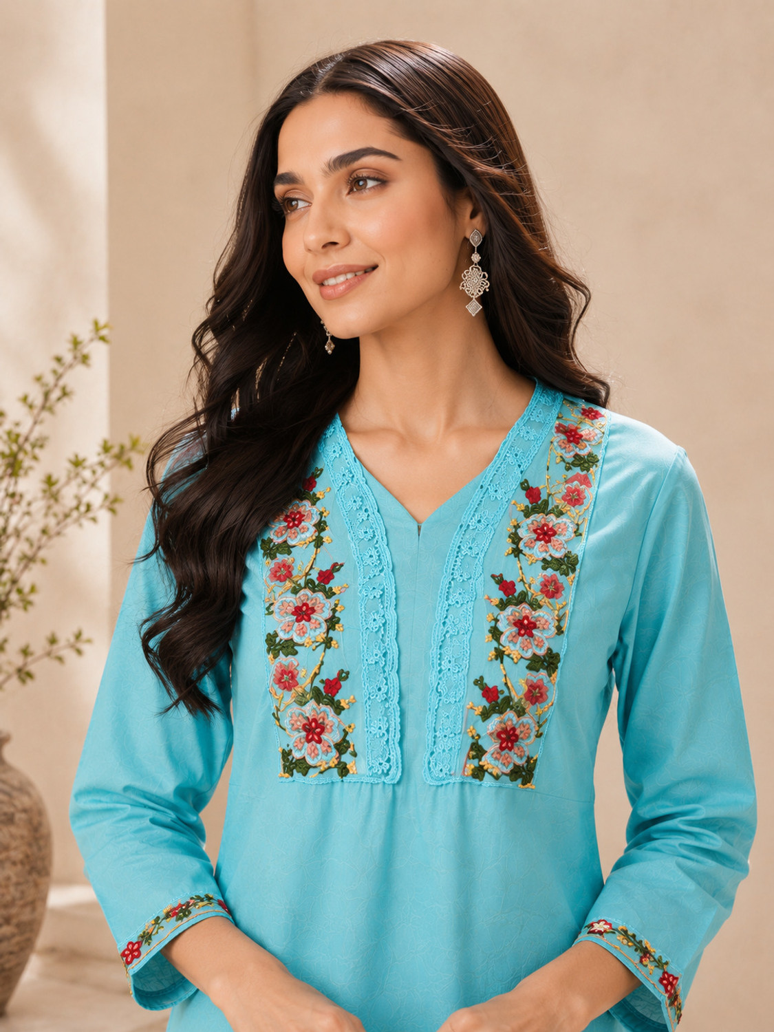 Image of jay randal Women Cotton Rayon Kurta Pant Dupatta Set