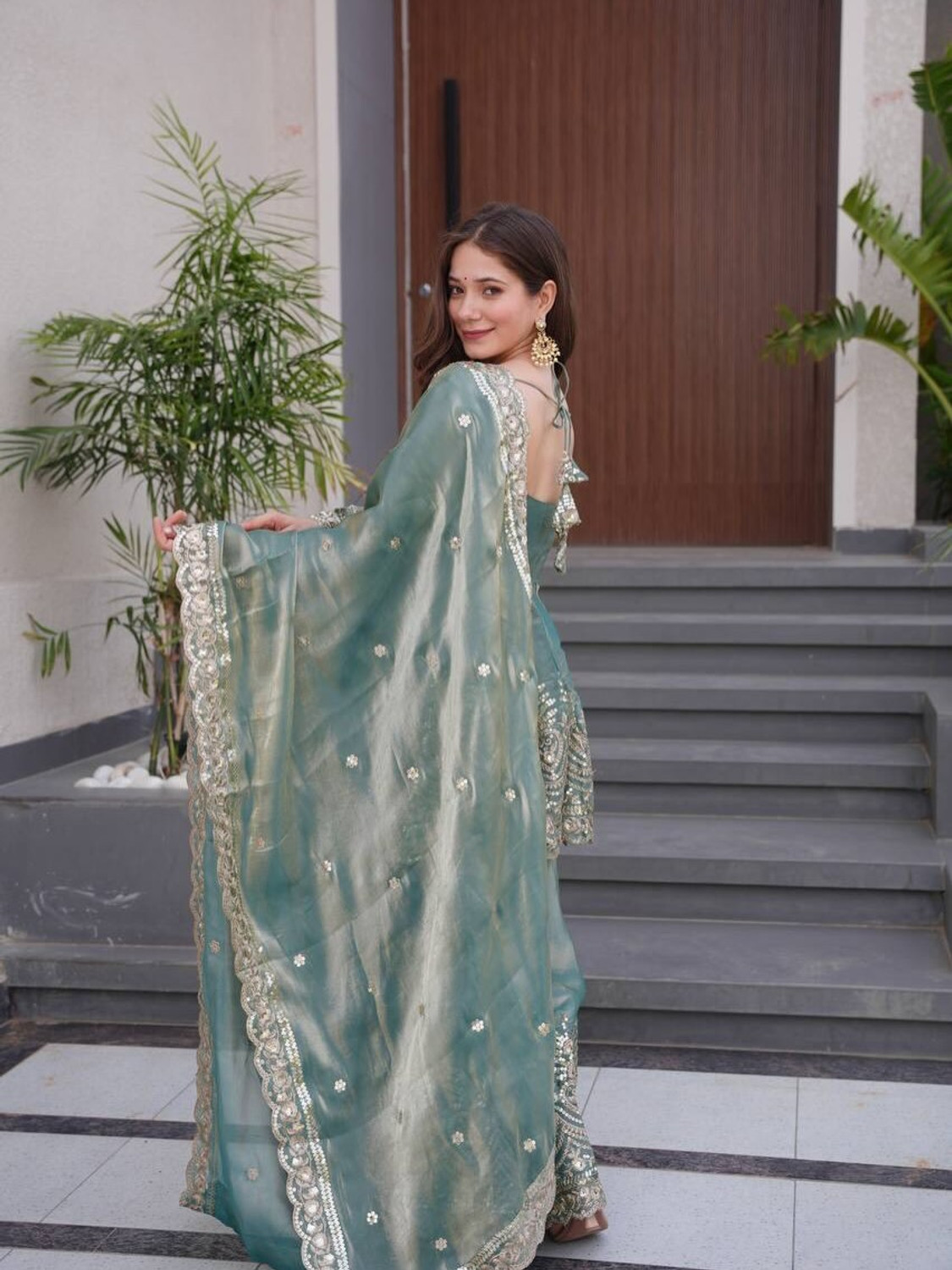 Image of Samragni Women Silk Blend Kurta Palazzo Dupatta Set
