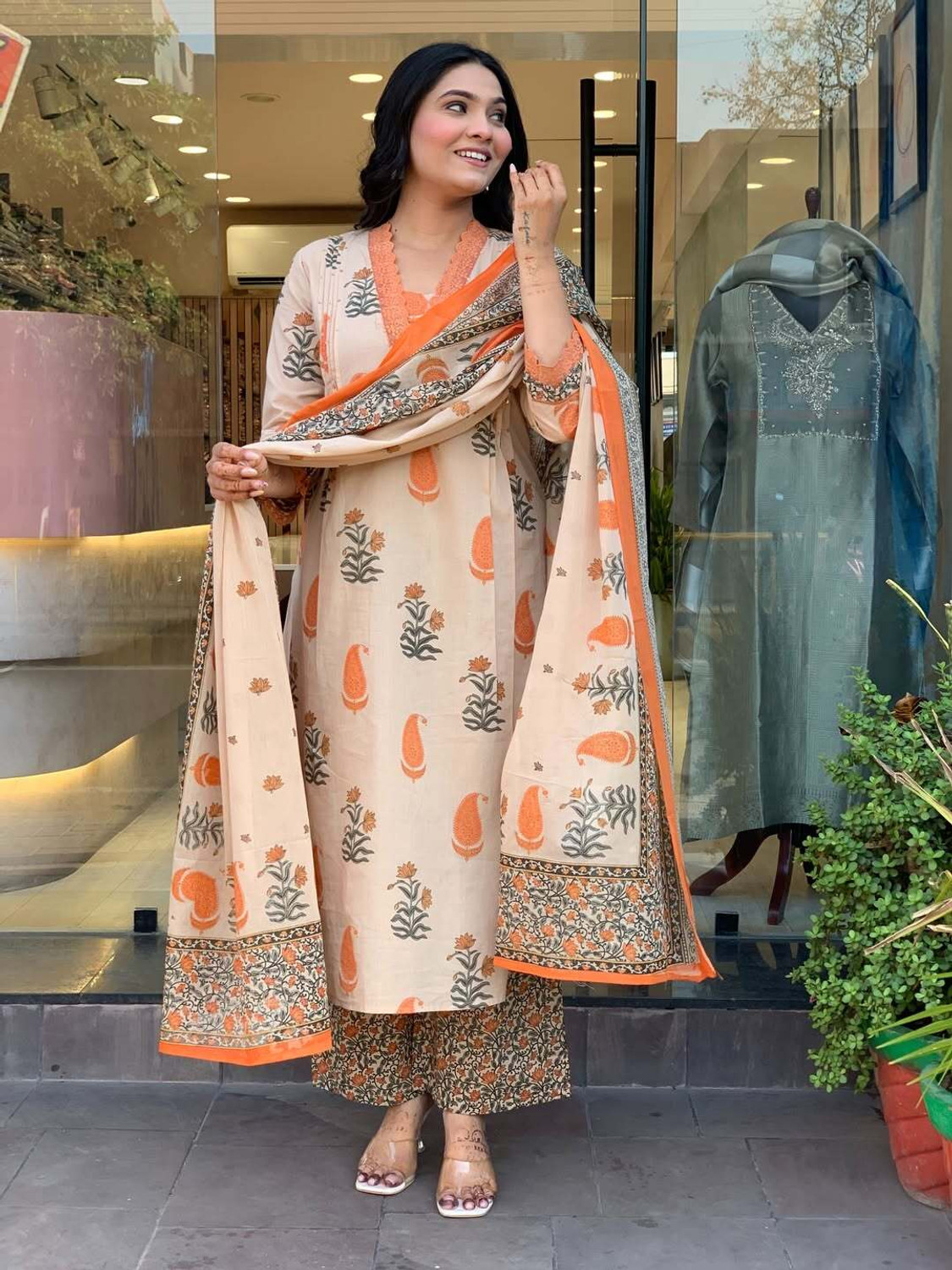 Image of SUJAMAI CREATION Women Cotton Rayon Kurti Pant Dupatta Set