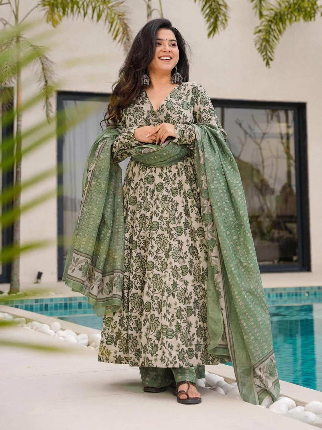 Image of Apparelia Women Viscose Rayon Kurta Pant Dupatta Set