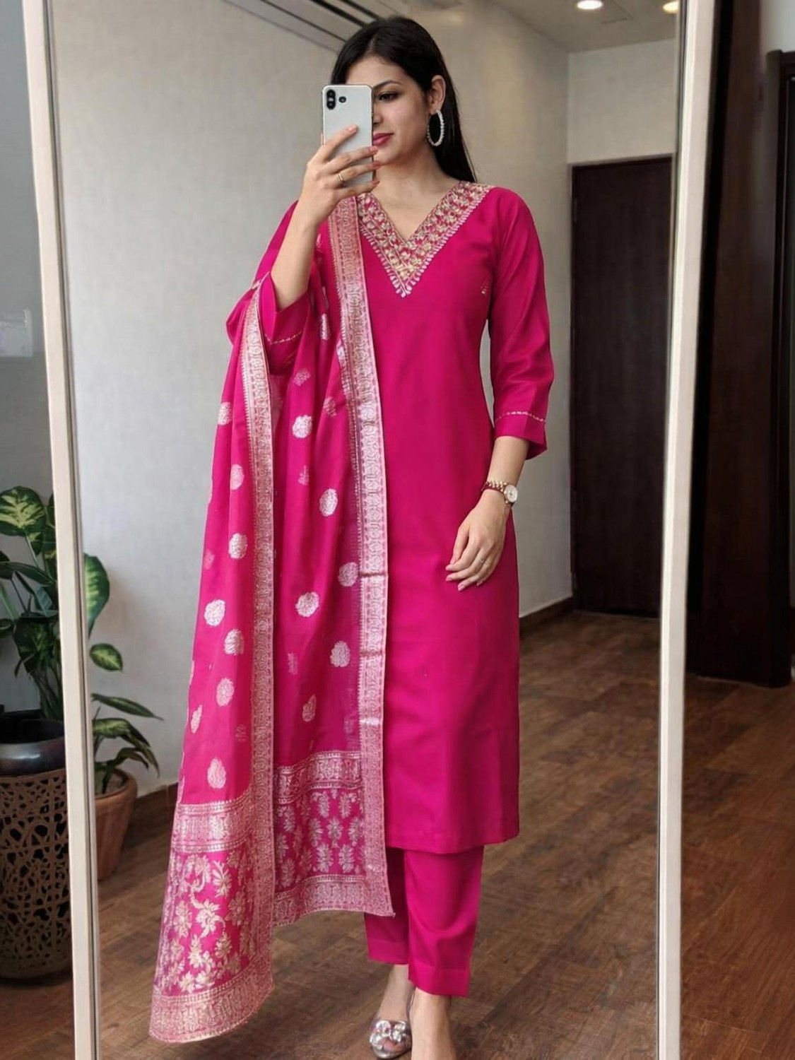 Image of Kachhot Women Cotton Rayon Kurti Pant Dupatta Set