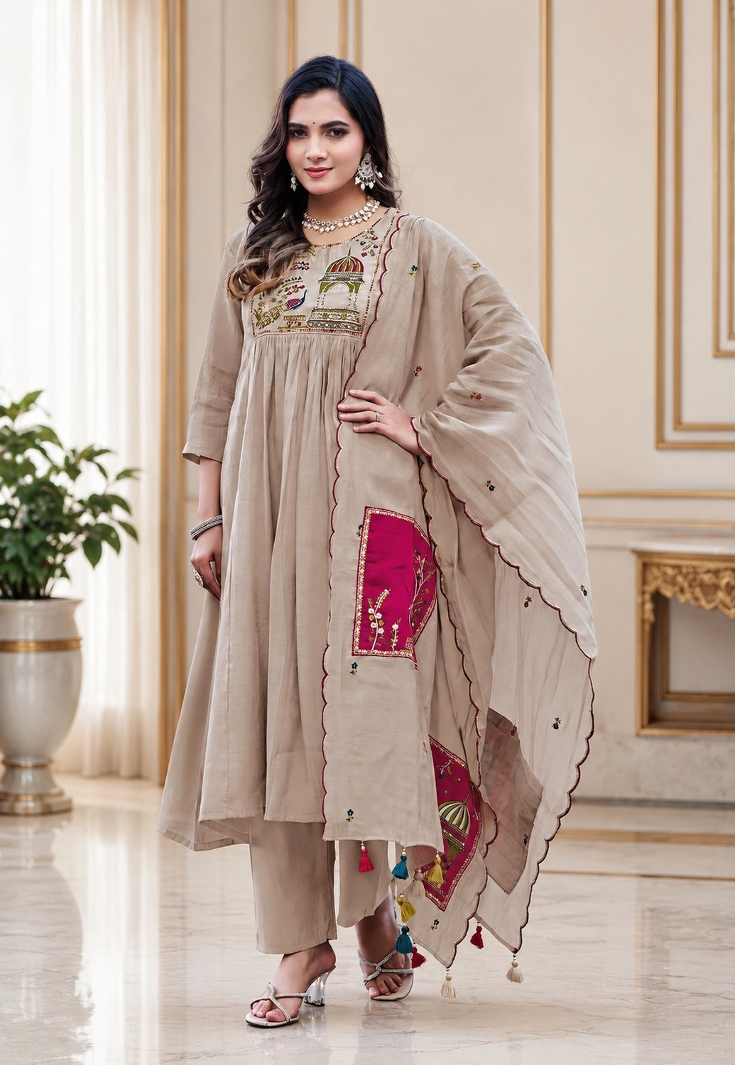 Image of Jay Gopal Tex Women Pure Silk Kurti Pant Dupatta Set