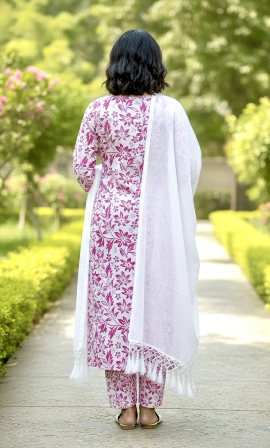Image of RICF ROYALS INDIA FASHION COLLECTION Women Cotton Blend Kurti Palazzo Dupatta Set