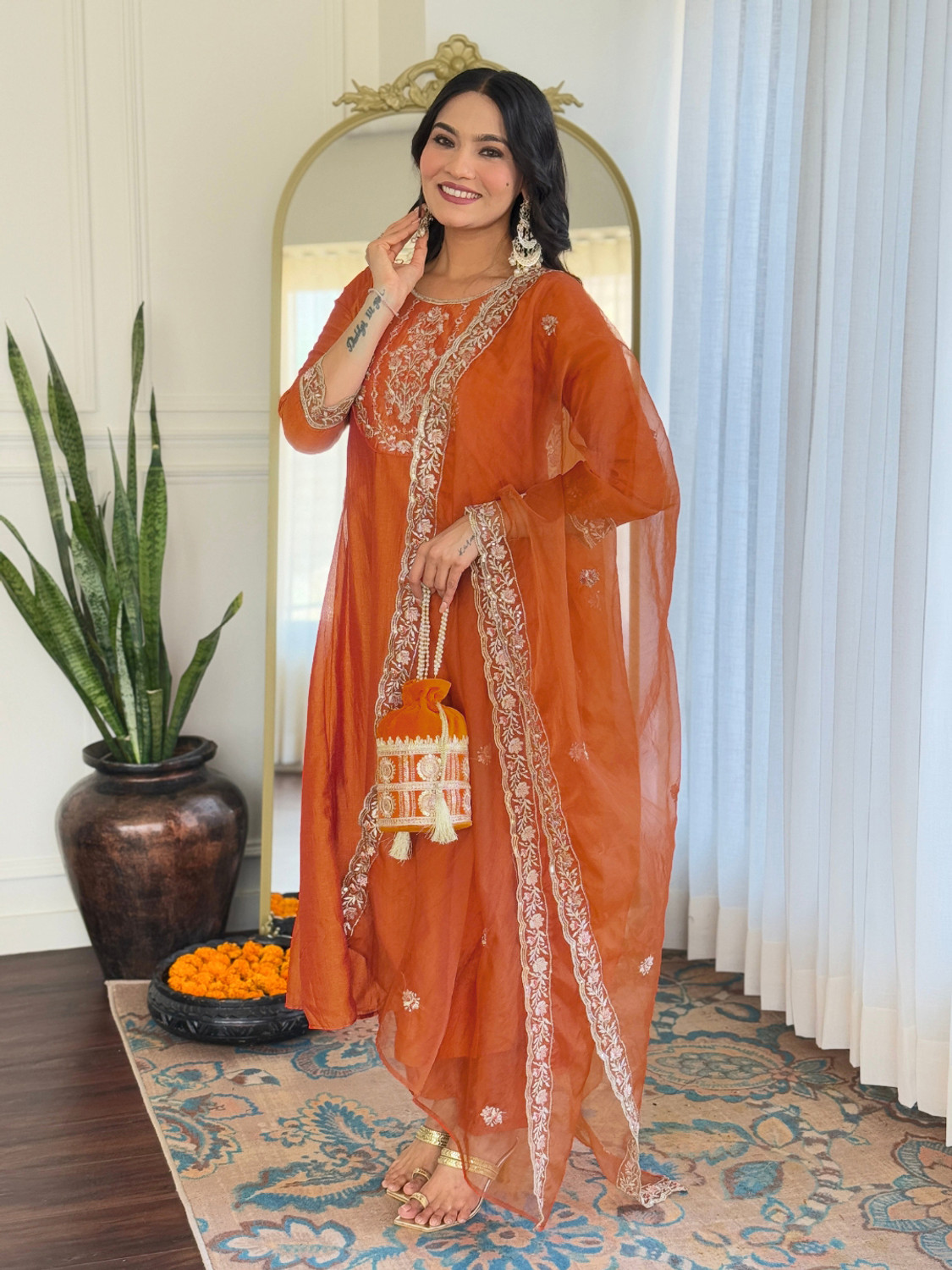 Image of Tasrika Women Chanderi Kurta Pant Dupatta Set