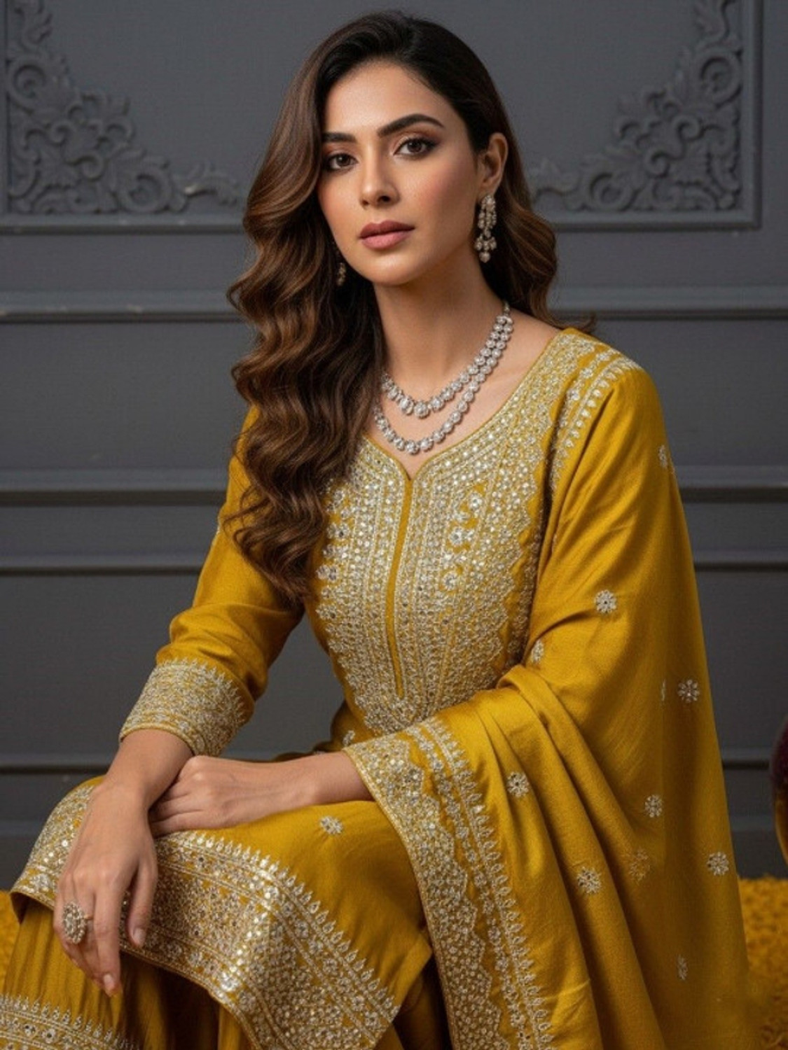 Image of MOKOSH Women Pure Silk Kurta Pant Dupatta Set