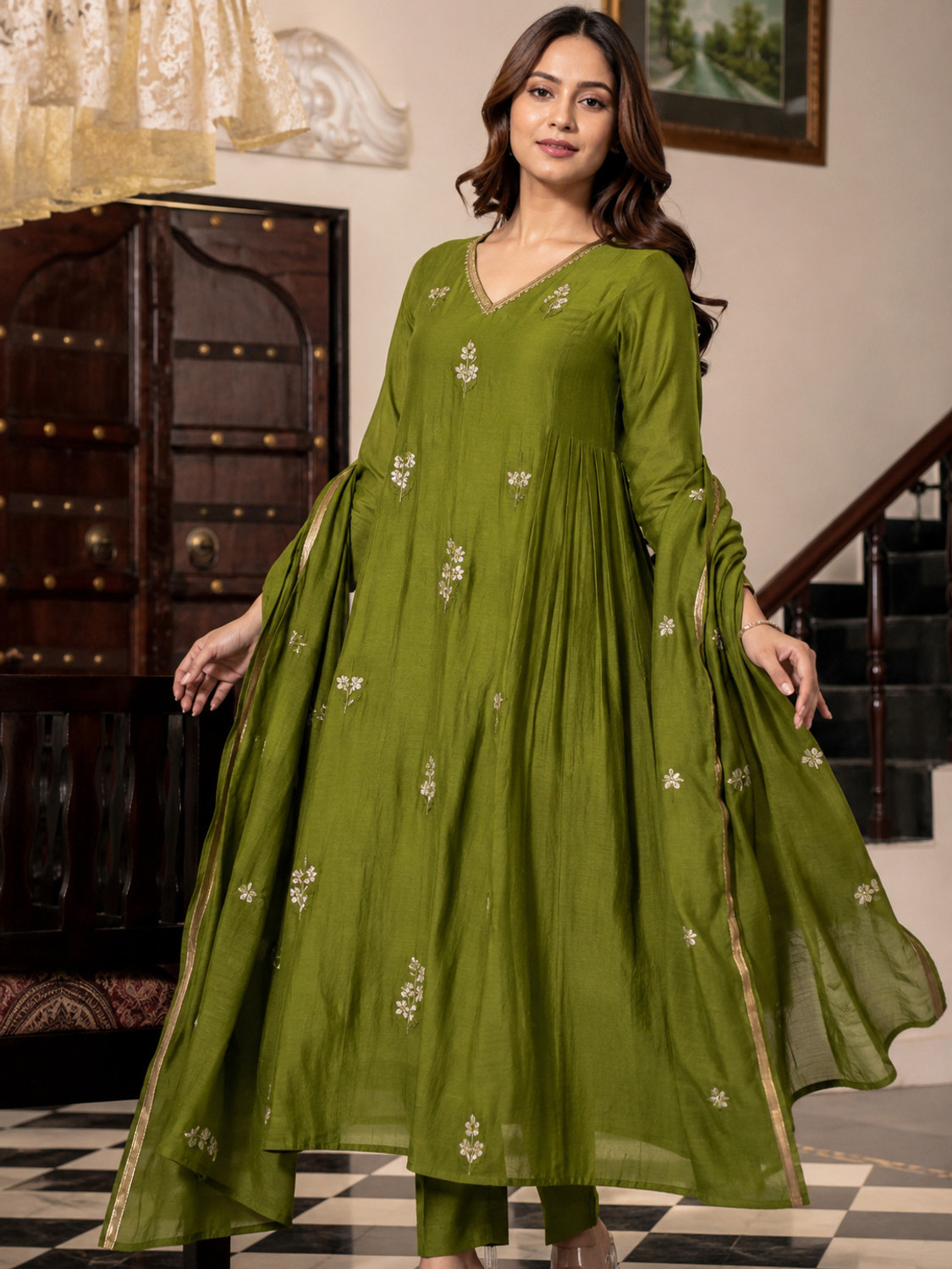 Image of Anni Designer Women Viscose Rayon Kurta Pant Dupatta Set