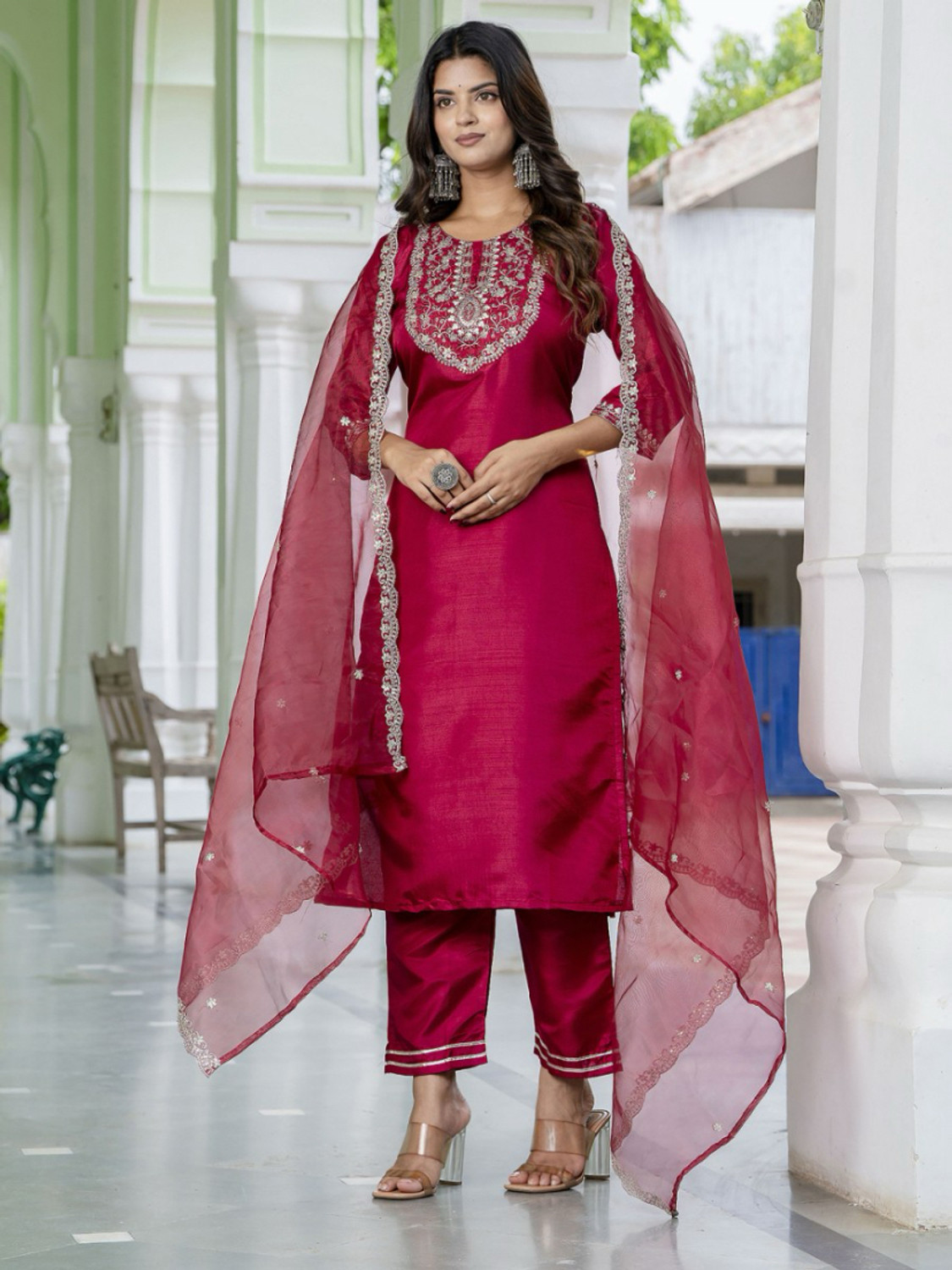 Image of Kachhot Women Cotton Rayon Kurti Pant Dupatta Set
