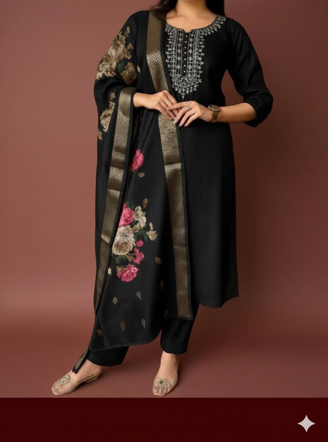 Image of NARI DREAM Women Tussar Silk Kurta Pant Attached Dupatta Set