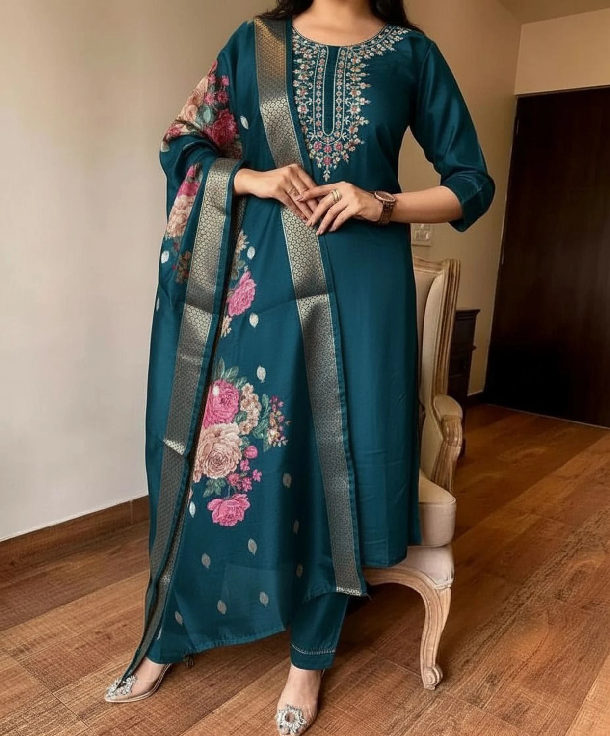 Image of Trendz Tycoon Embroidered Kurta, Salwar & Dupatta Set