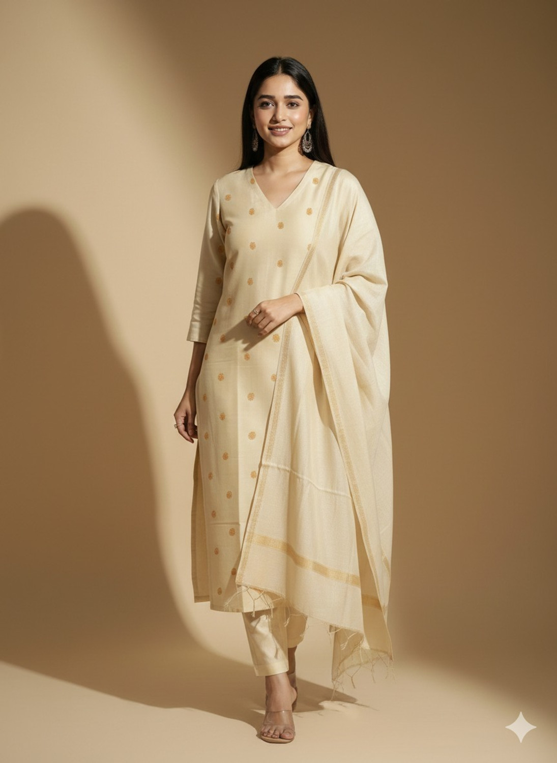 Image of Being Banarasi Women Chanderi, Cotton Silk Kurta Pant Dupatta Set