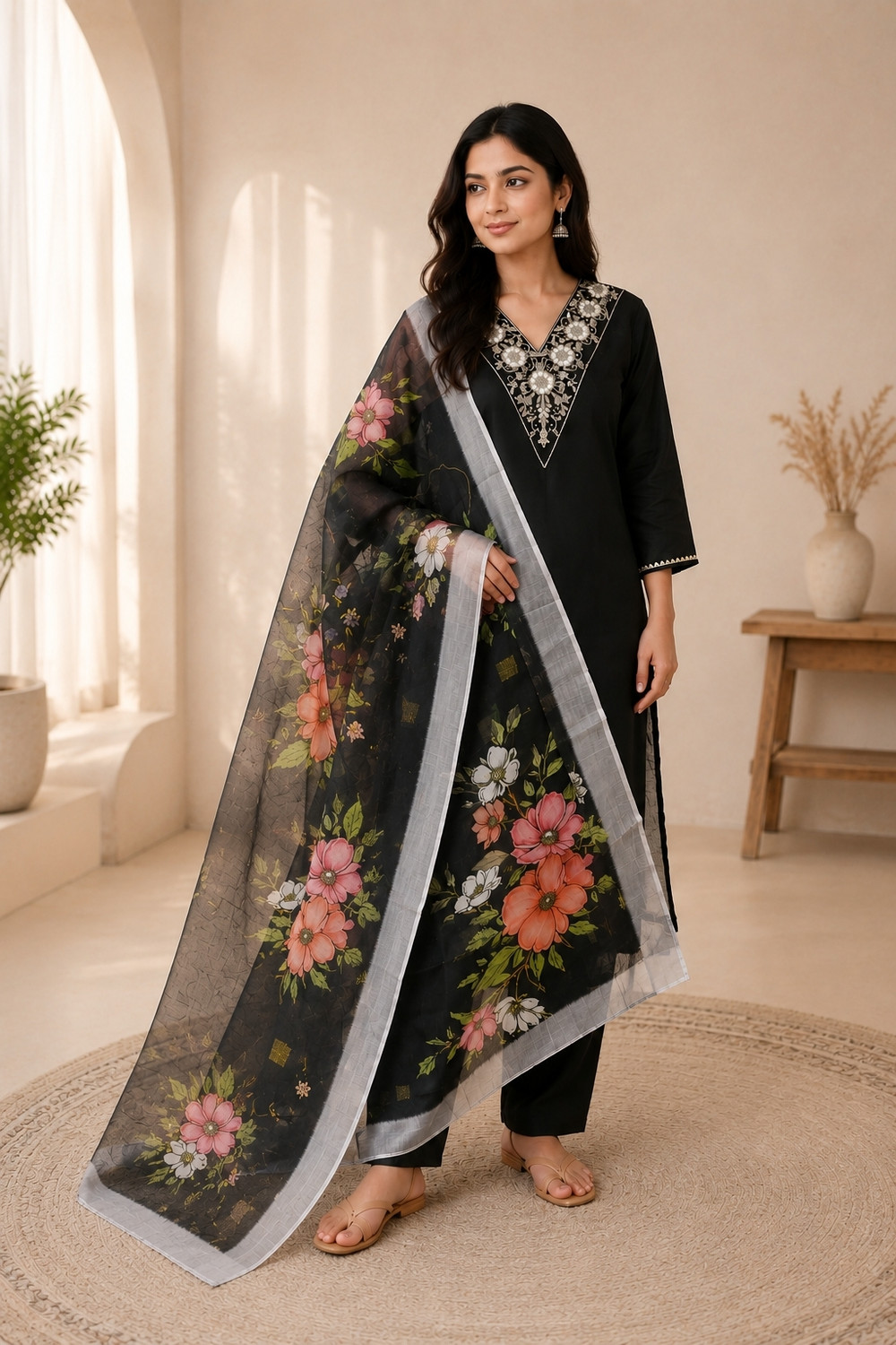 Image of JHANJHRIYA FAB Women Viscose Rayon Kurta Pant Dupatta Set