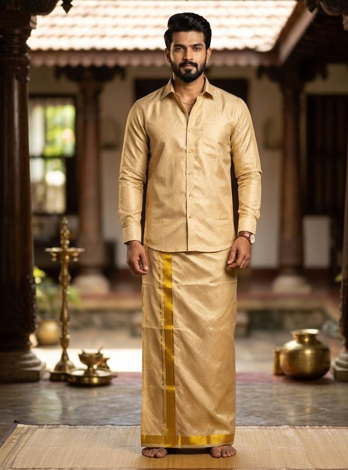Image of MANYAVAR Men Viscose Rayon Kurta Pyjama Set