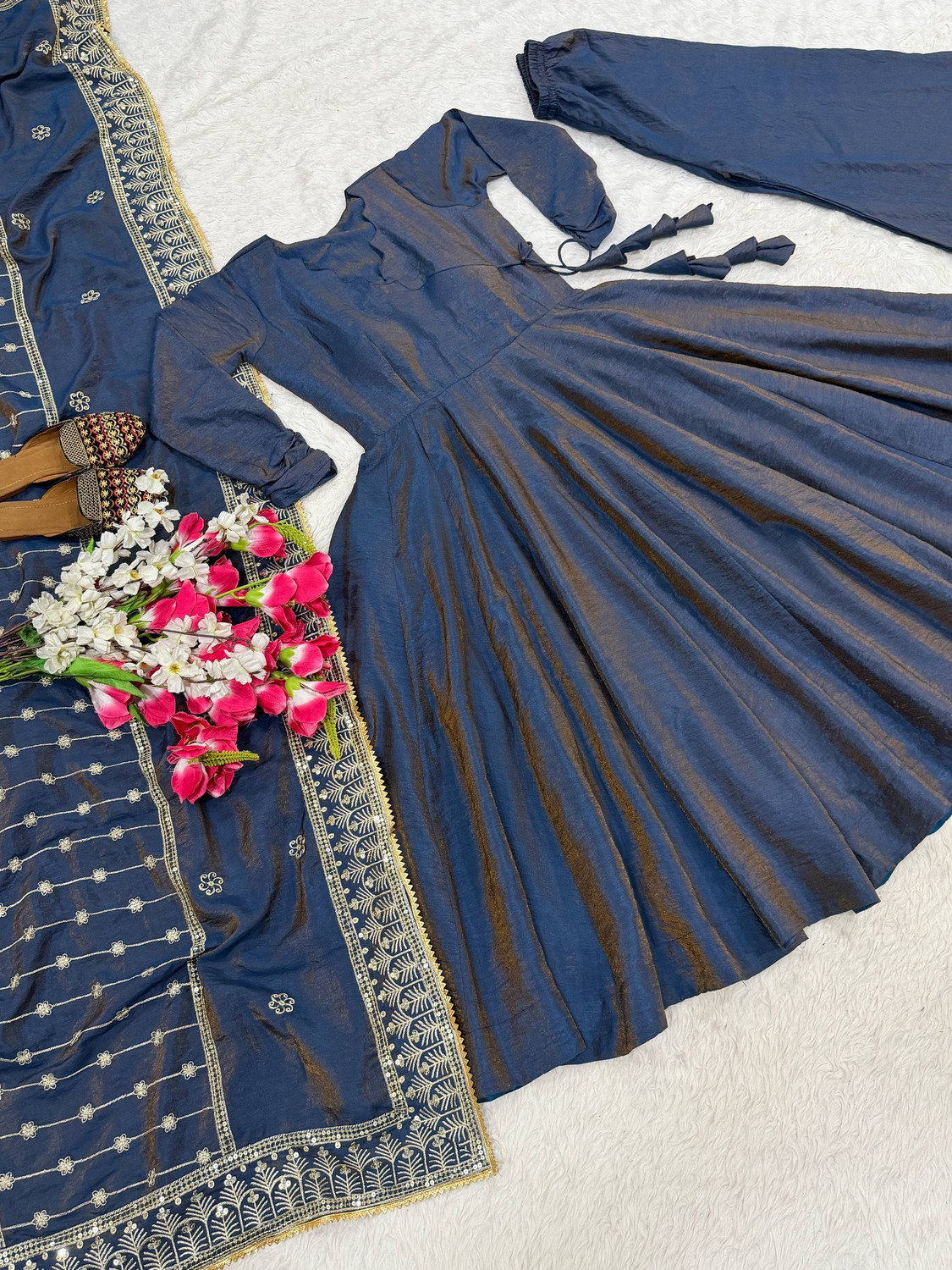 Image of VASTU CREATION Women Cotton Silk Kurta Sharara Dupatta Set