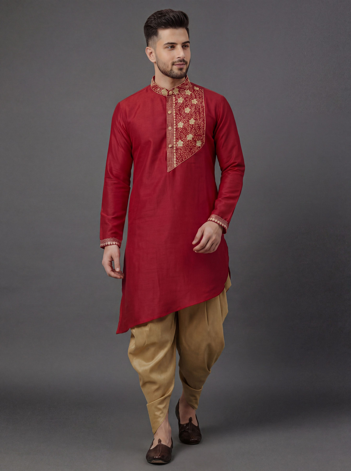 Image of OS Jeans Men Cotton Blend Kurta Dhoti Pant Set