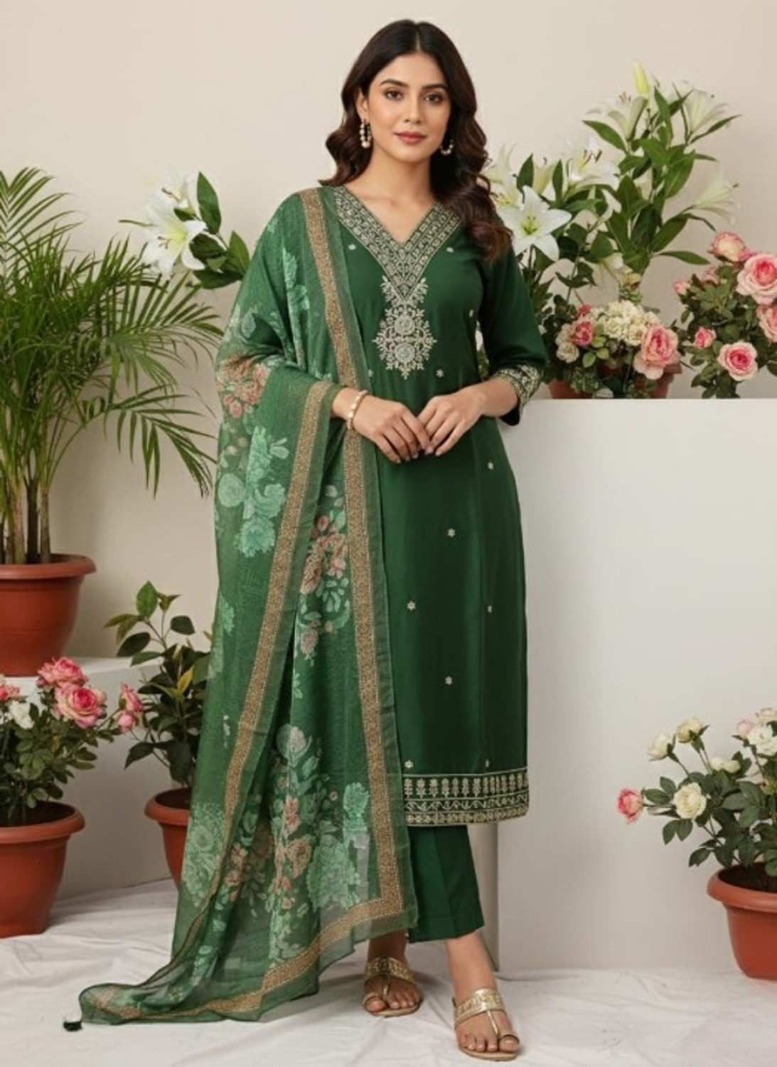 Image of Being Banarasi Women Chanderi, Cotton Silk Kurta Pant Dupatta Set