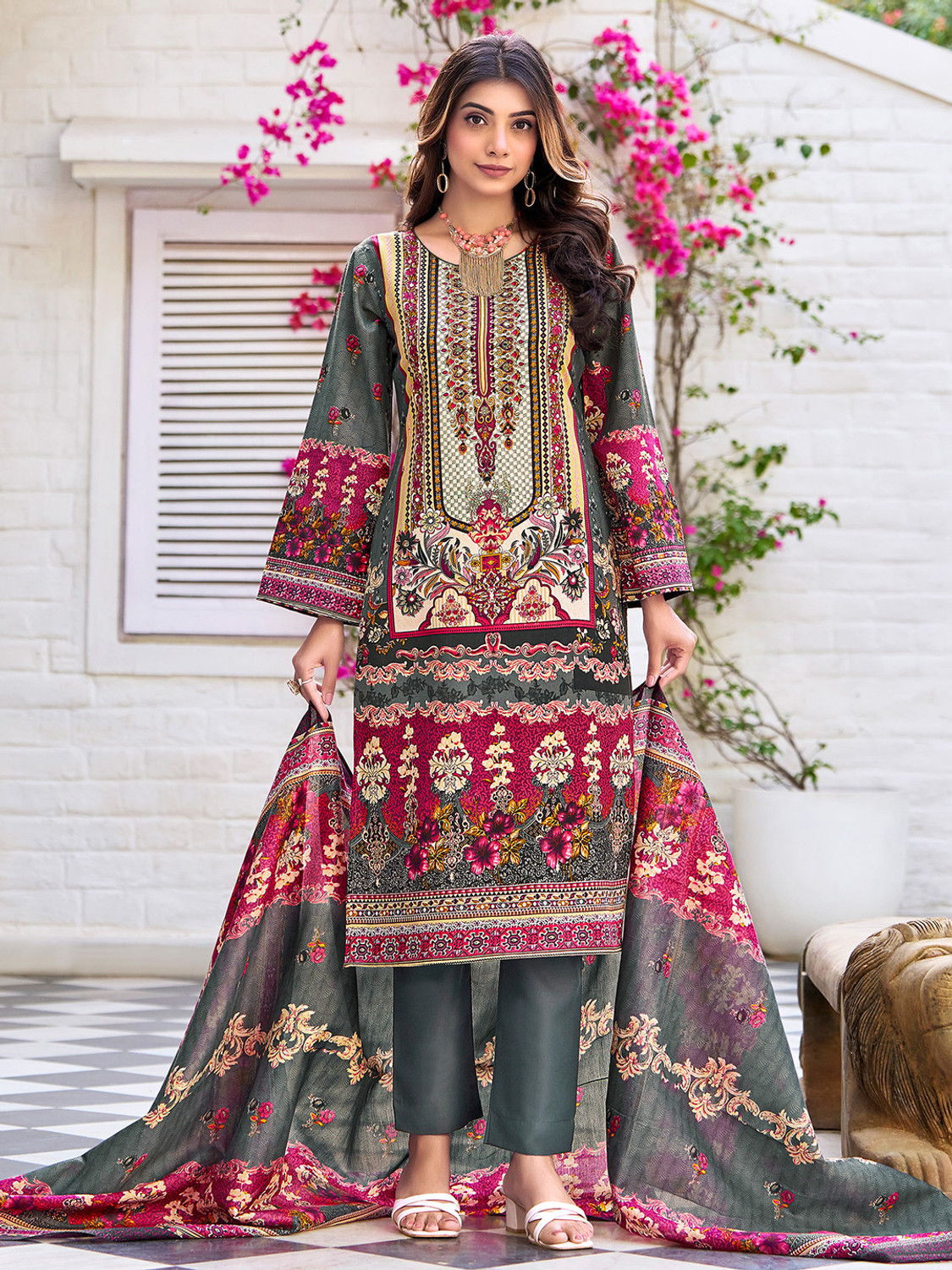 Varanga Women Cotton Blend Kurta Pant Dupatta Set - Image 1