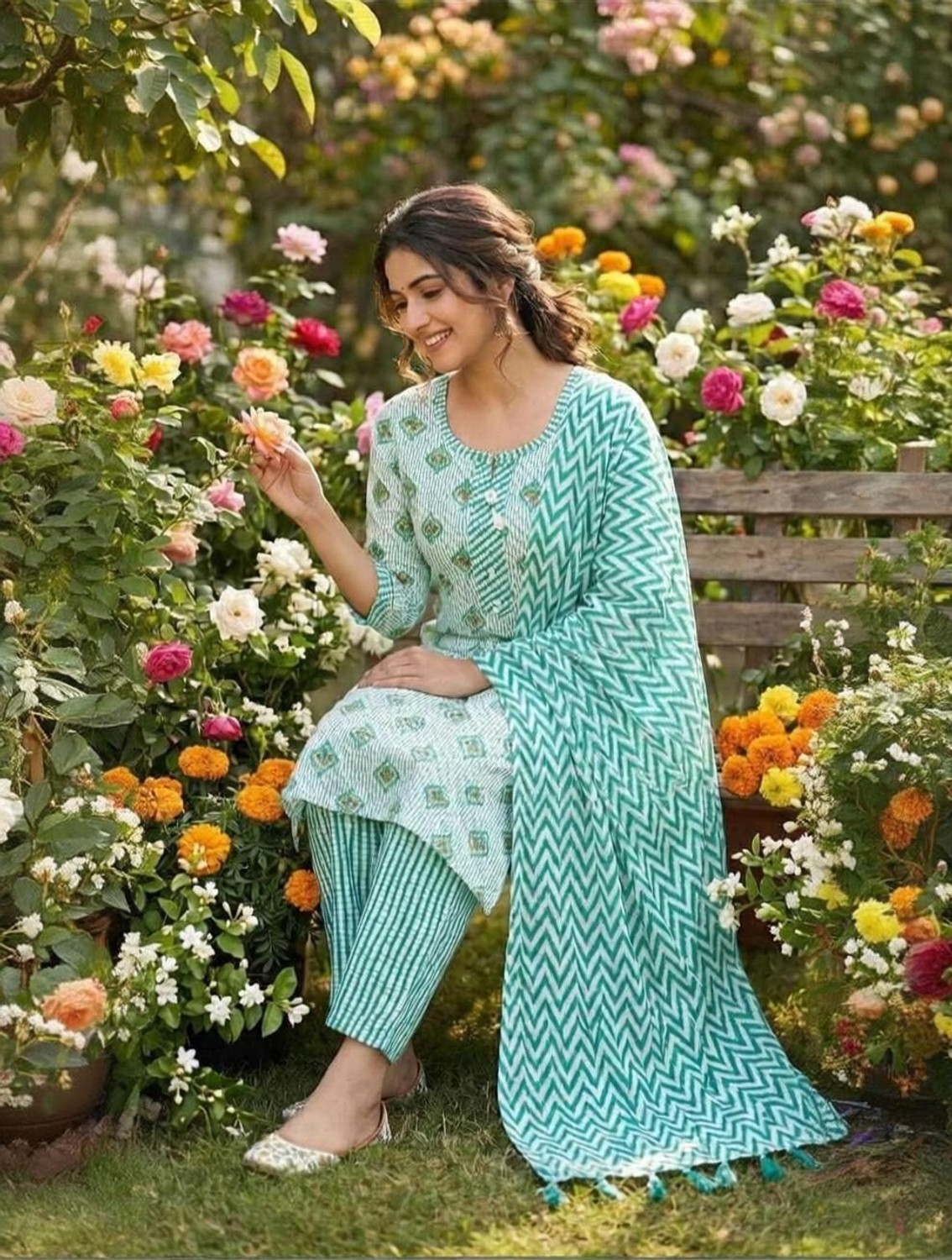 Image of GS Attire Women Cotton Blend Kurti Pant Set