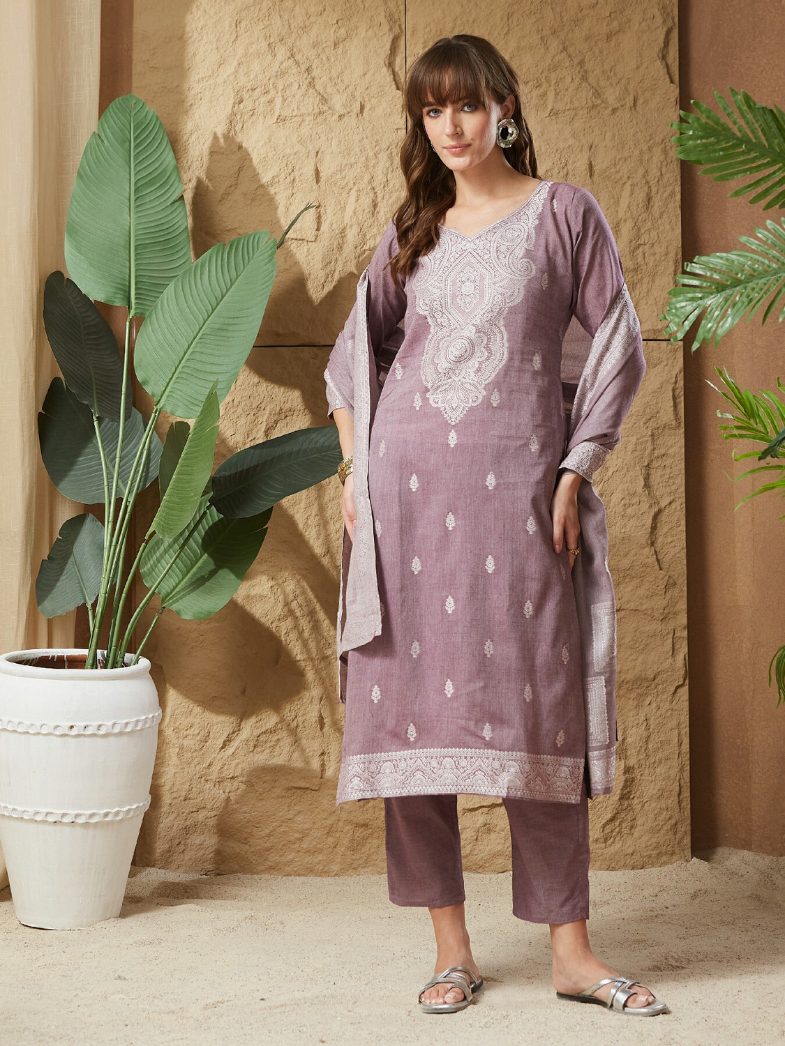 Image of Tasrika Women Pure Cotton Kurta Pant Dupatta Set