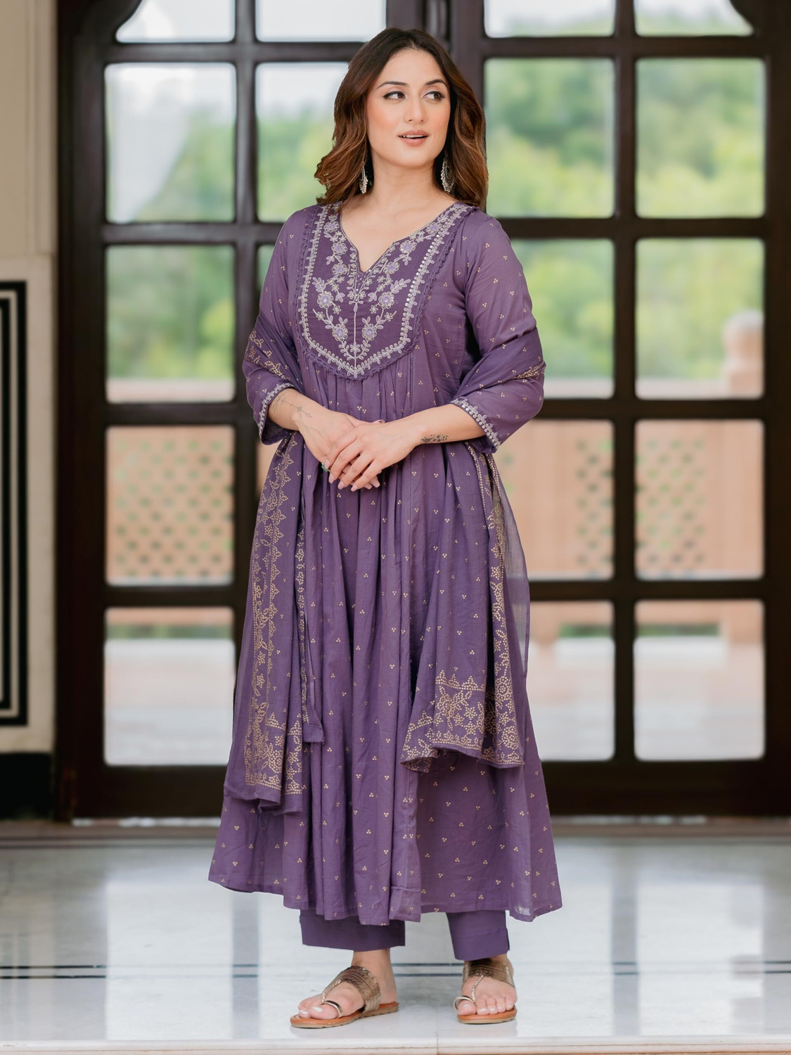Image of Arayna Women Pure Cotton Kurta Palazzo Dupatta Set
