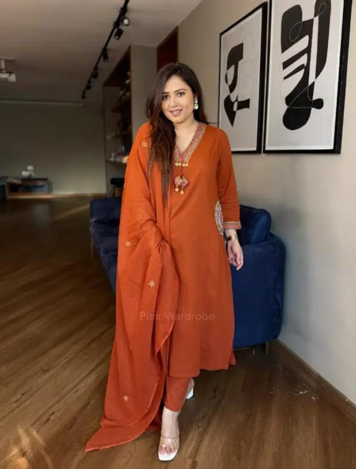 Image of Beads N Stones Women Pure Cotton Kurta Palazzo Set
