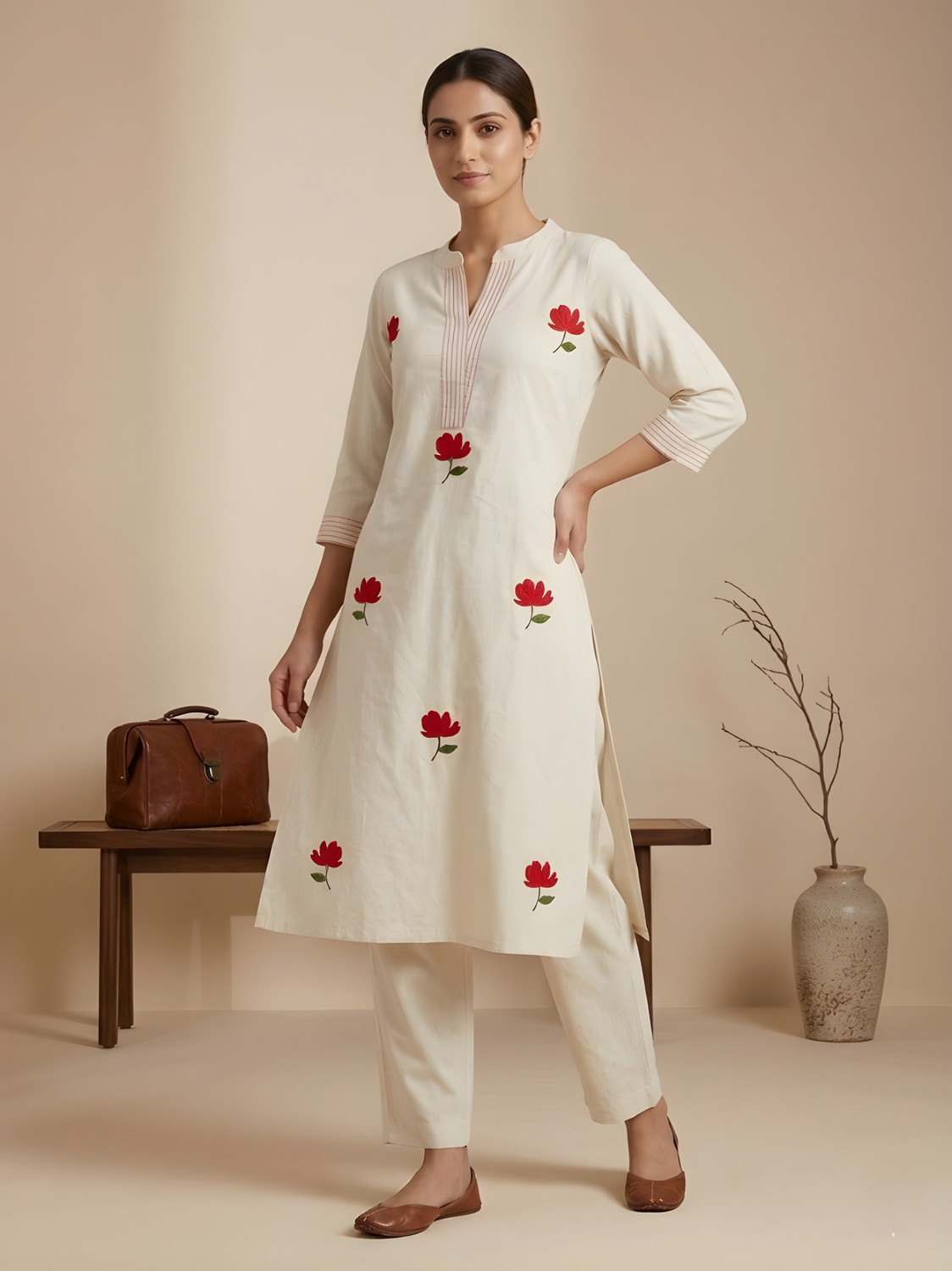 Image of Being Banarasi Women Chanderi, Cotton Silk Kurta Pant Dupatta Set