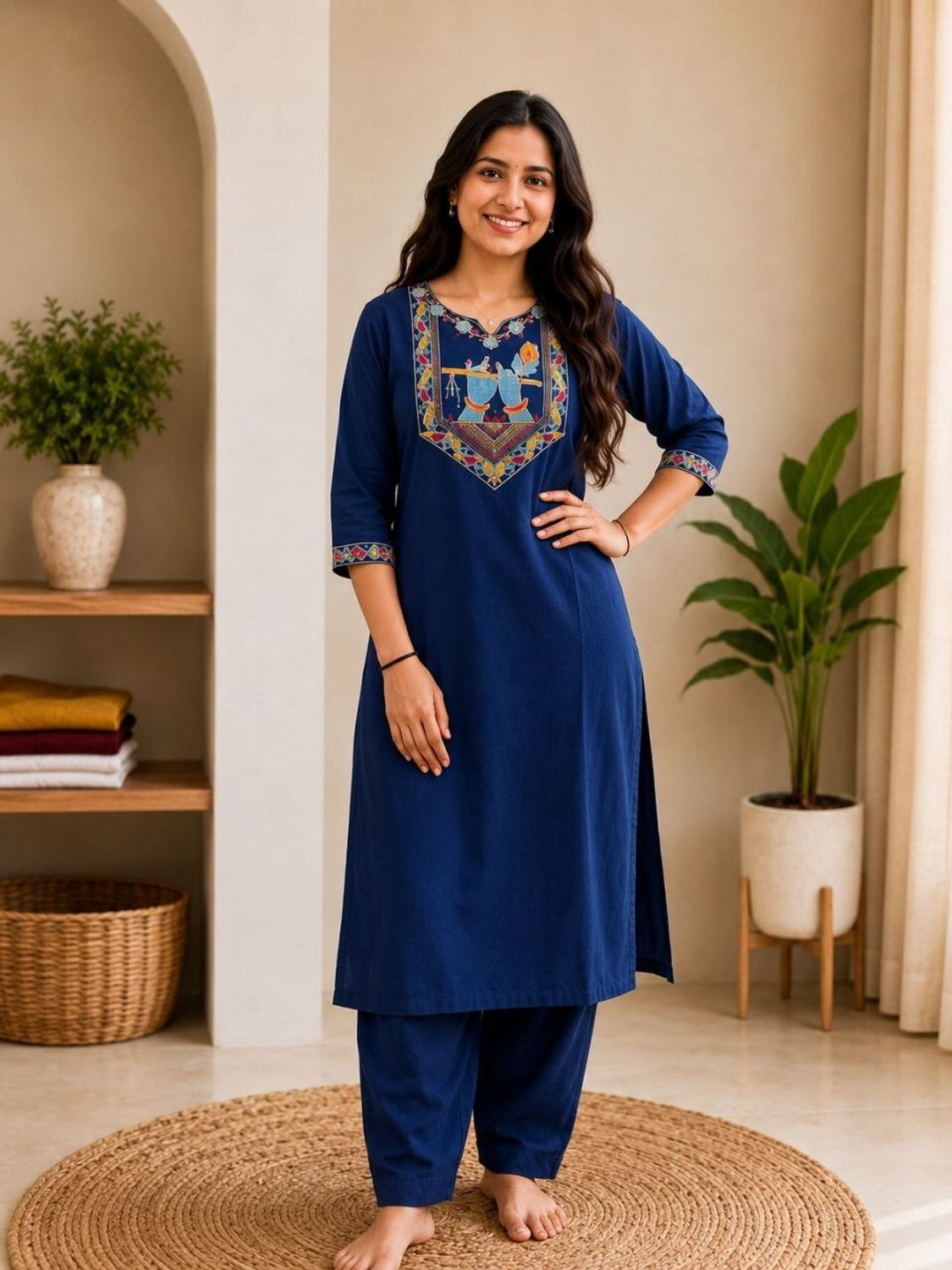 Image of jay randal Women Cotton Rayon Kurta Pant Dupatta Set