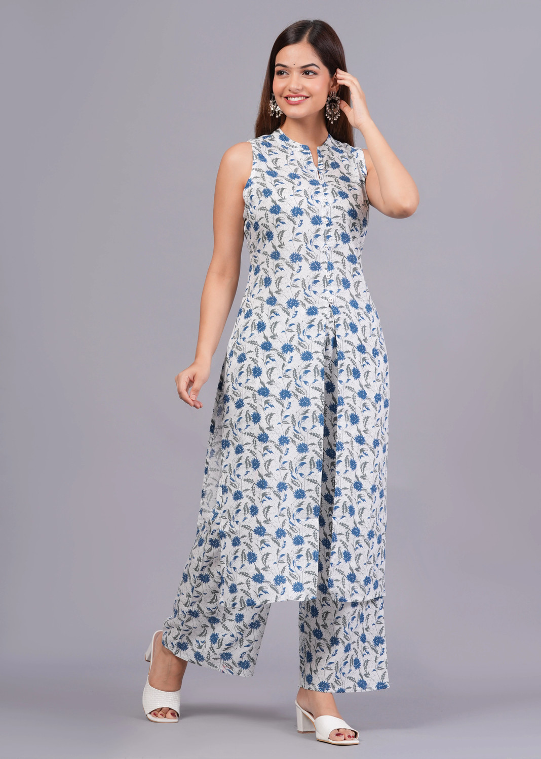 Image of PUSHPA CREATIONS Women Pure Cotton Kurta Palazzo Set
