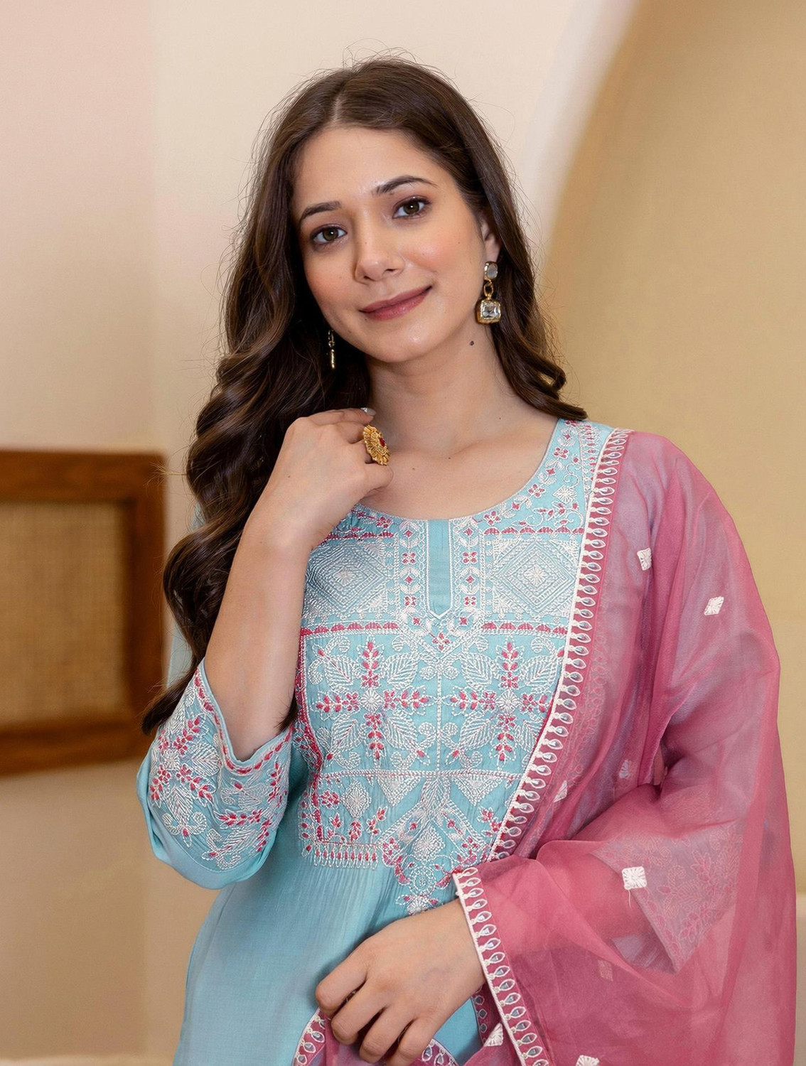 Image of Tasrika Women Pure Cotton Kurta Pant Dupatta Set