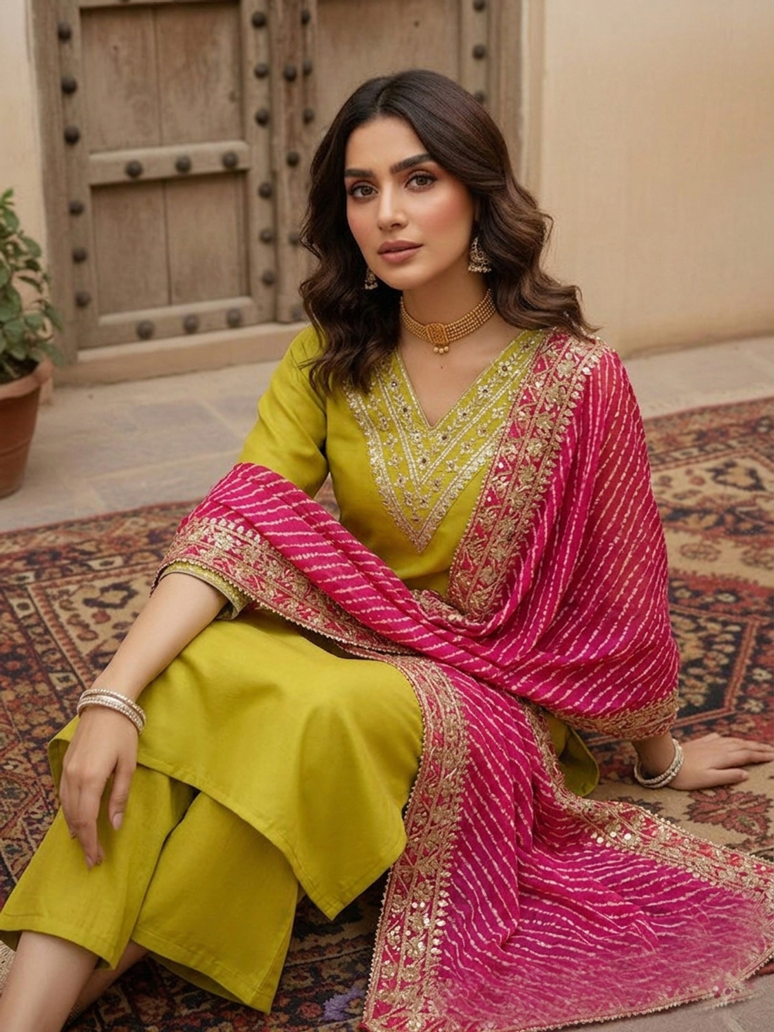Image of MAA SHAKTI ENTERPRISE SHREE VASTRA Self Design Kurta, Trouser /Pant & Dupatta Set