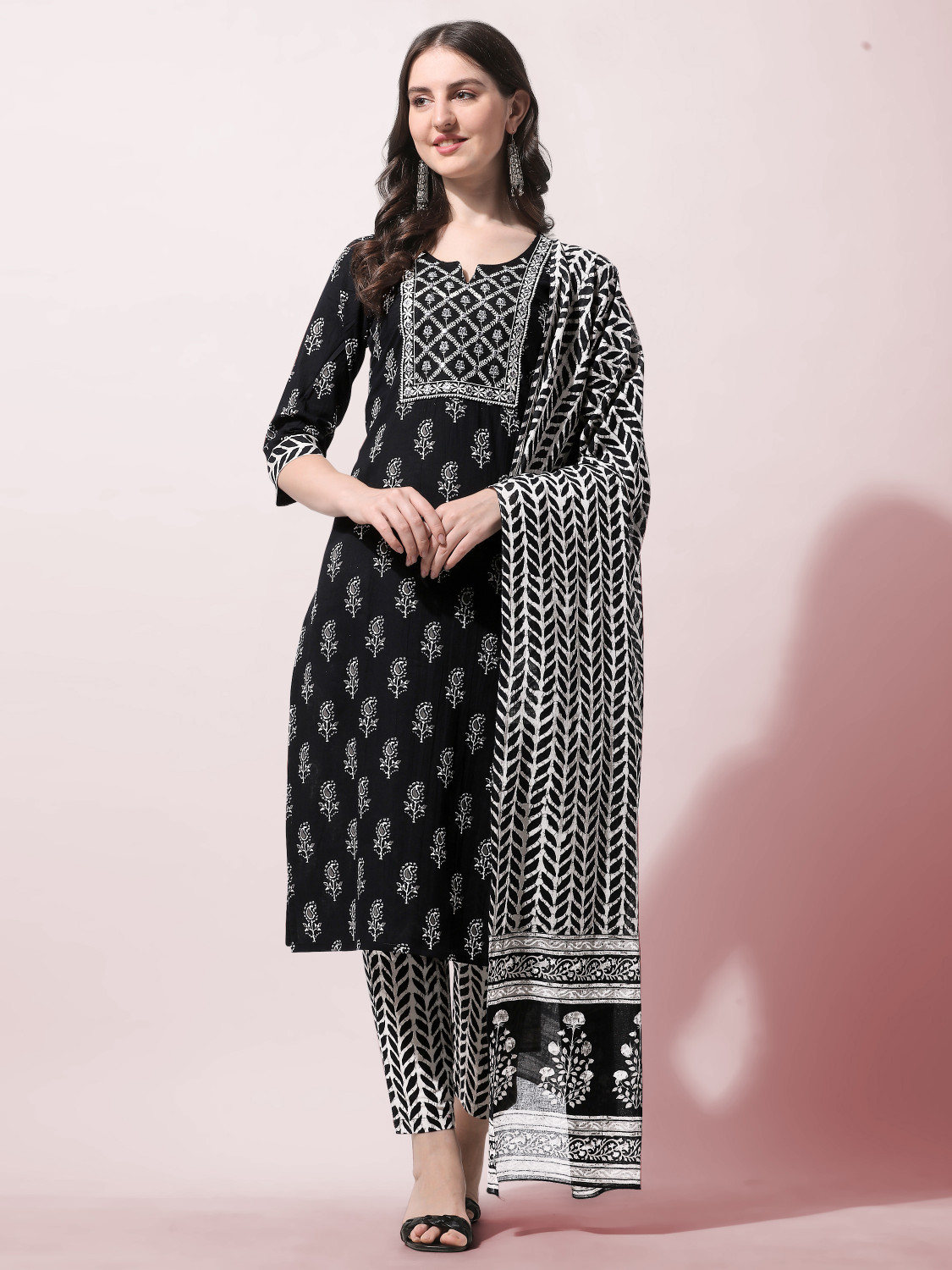Image of MIRCHI FASHION Women Pure Cotton Kurta Pant Dupatta Set