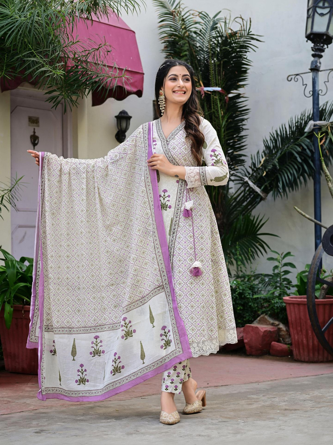 Image of r n Women Cotton Blend Kurta Dupatta Set