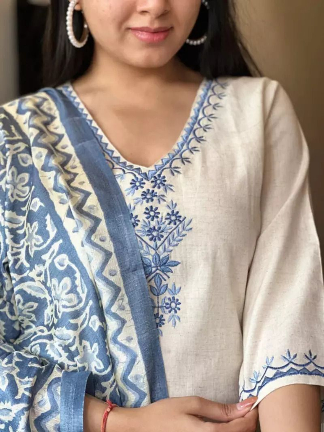 Image of FABZARI Women Pure Cotton Kurti Pant Dupatta Set