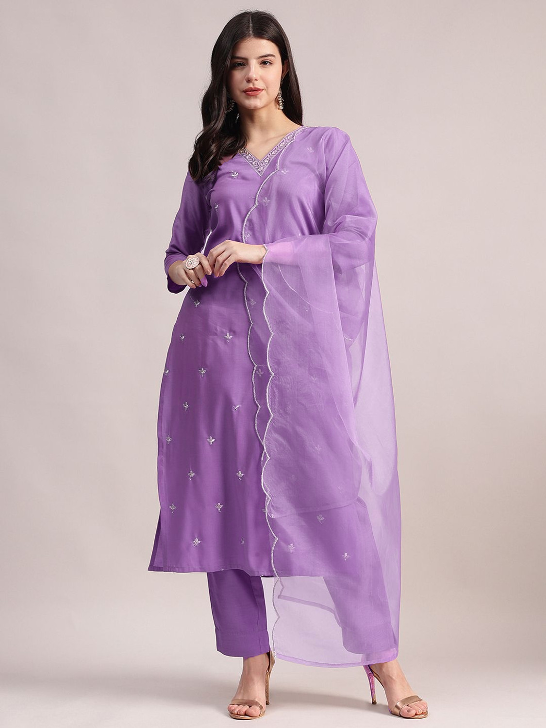 Image of Being Banarasi Women Chanderi, Cotton Silk Kurta Pant Dupatta Set