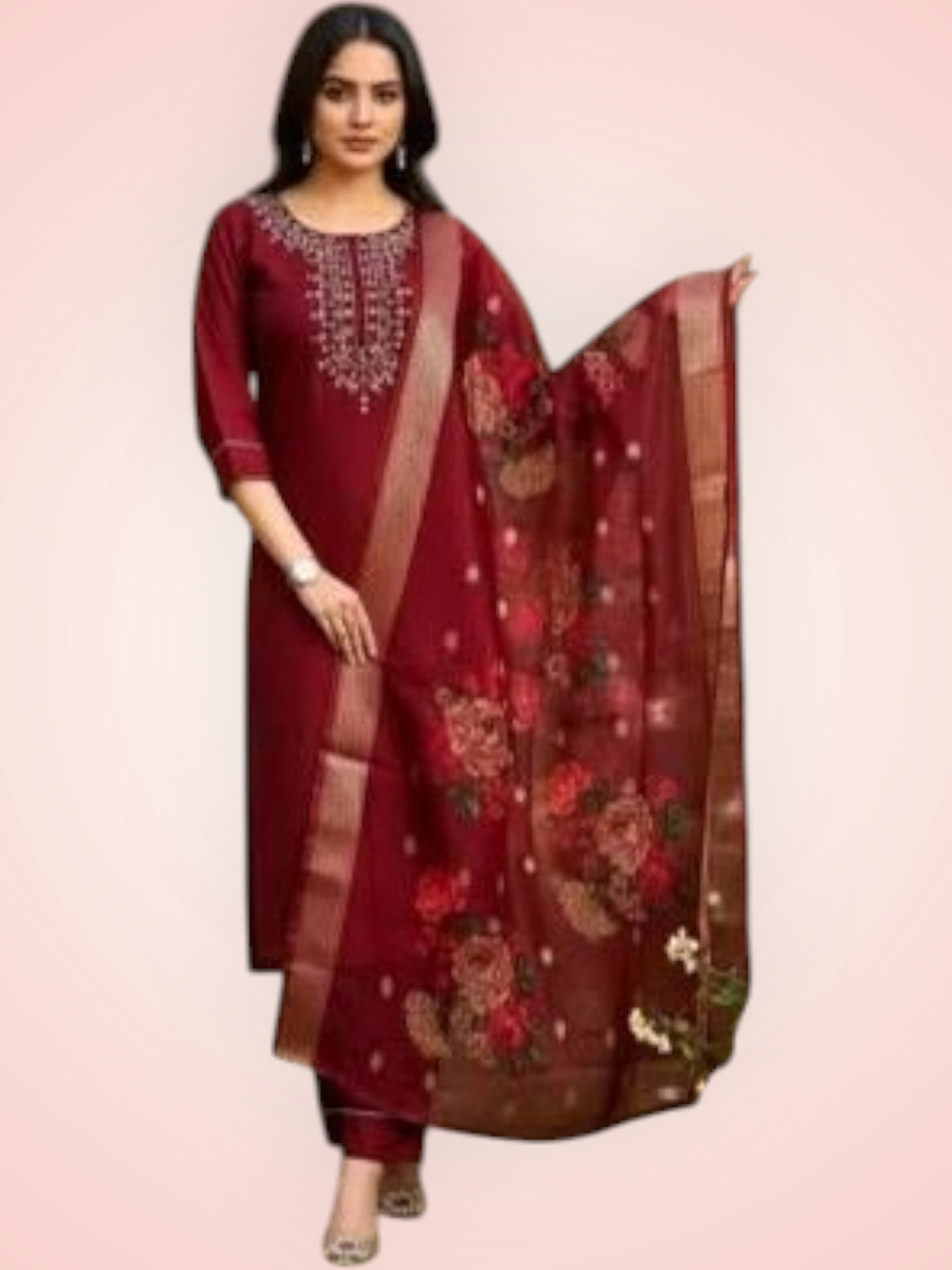 Image of sadya attire Women Cotton Blend Kurti Set
