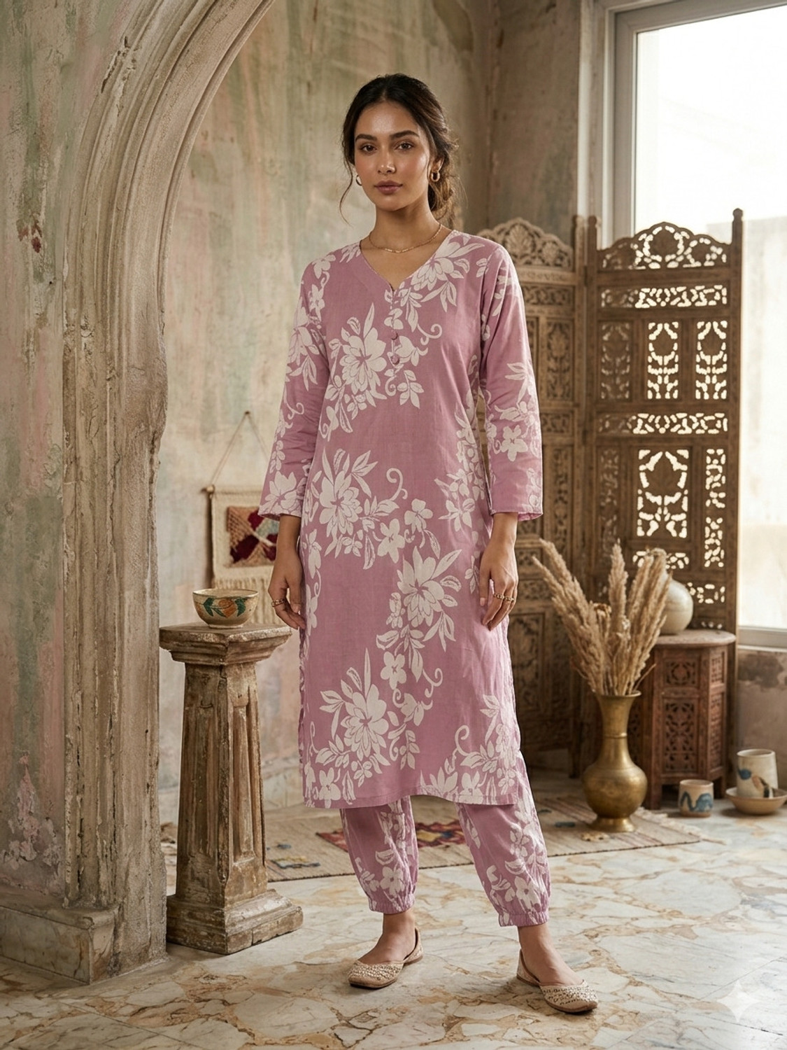 Image of simply Sewn Women Pure Cotton Kurti Pant Set