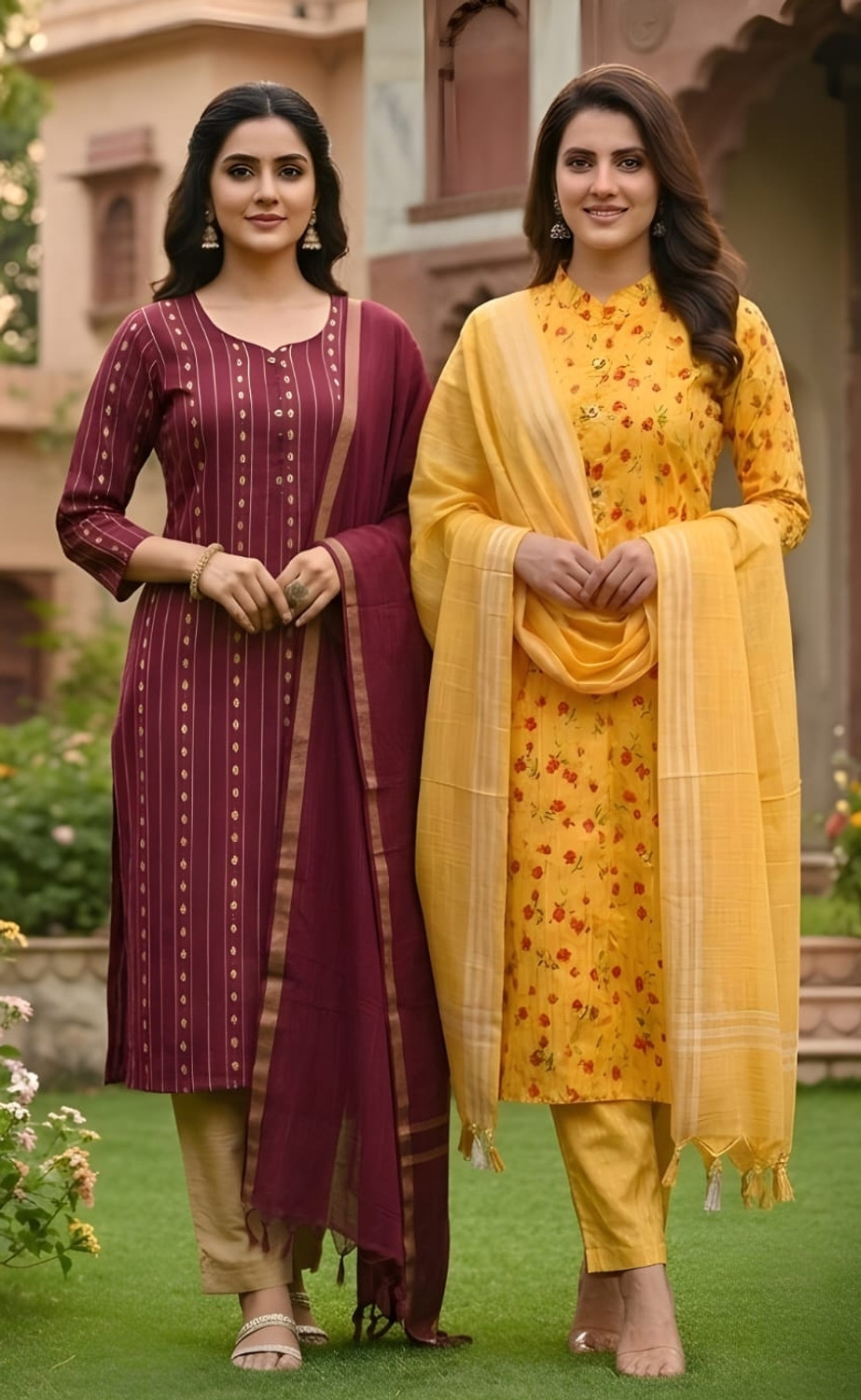 Image of AK SHAH Collection Women Cotton Blend Kurta Pant Set