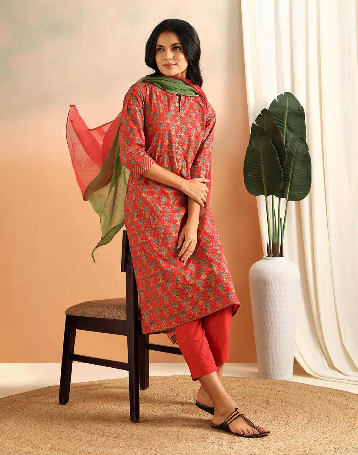 Image of Fabindia Women Pure Cotton Kurta Pant Dupatta Set
