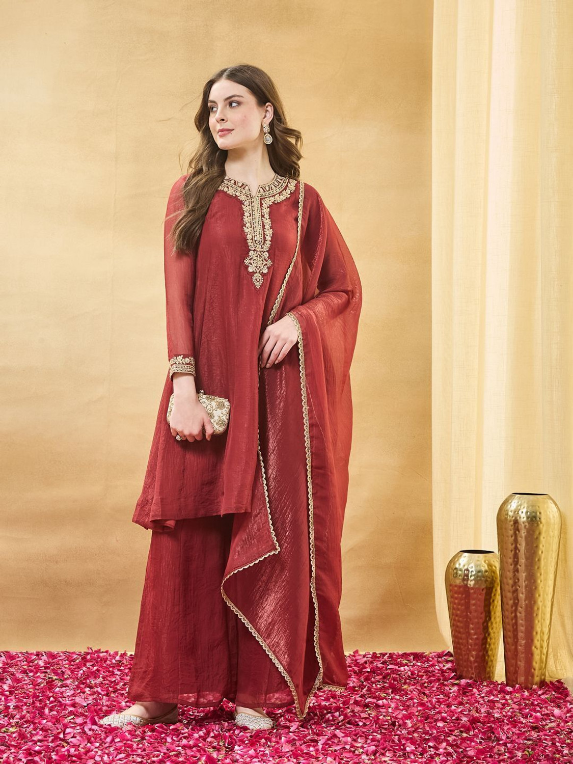 Image of MOKOSH Women Pure Cotton Kurta Sharara Dupatta Set