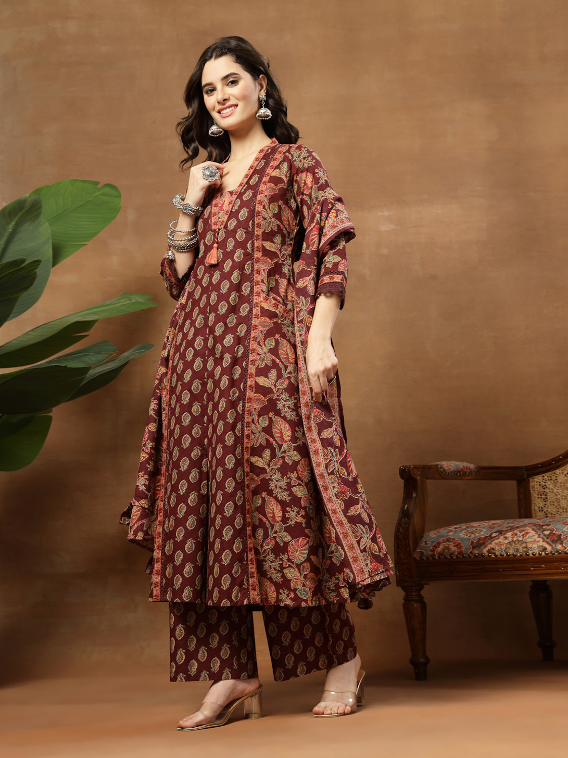 Image of Arayna Women Pure Cotton Kurta Palazzo Dupatta Set