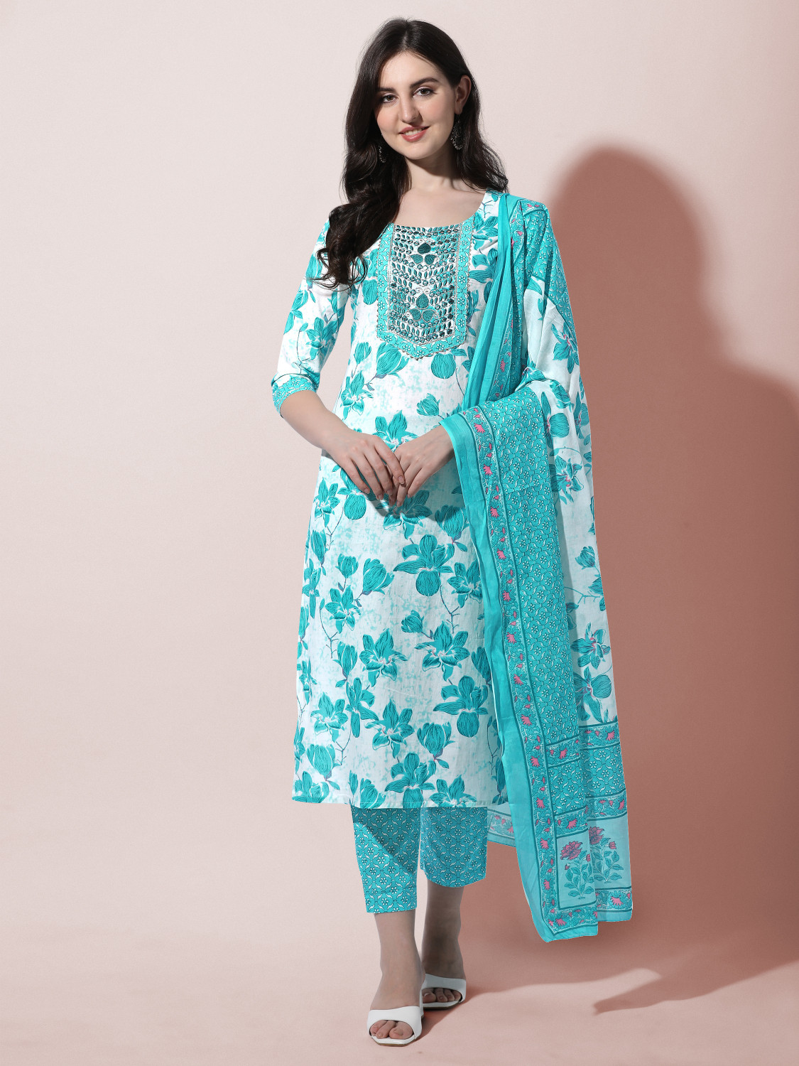 Image of MIRCHI FASHION Women Pure Cotton Kurta Pant Dupatta Set