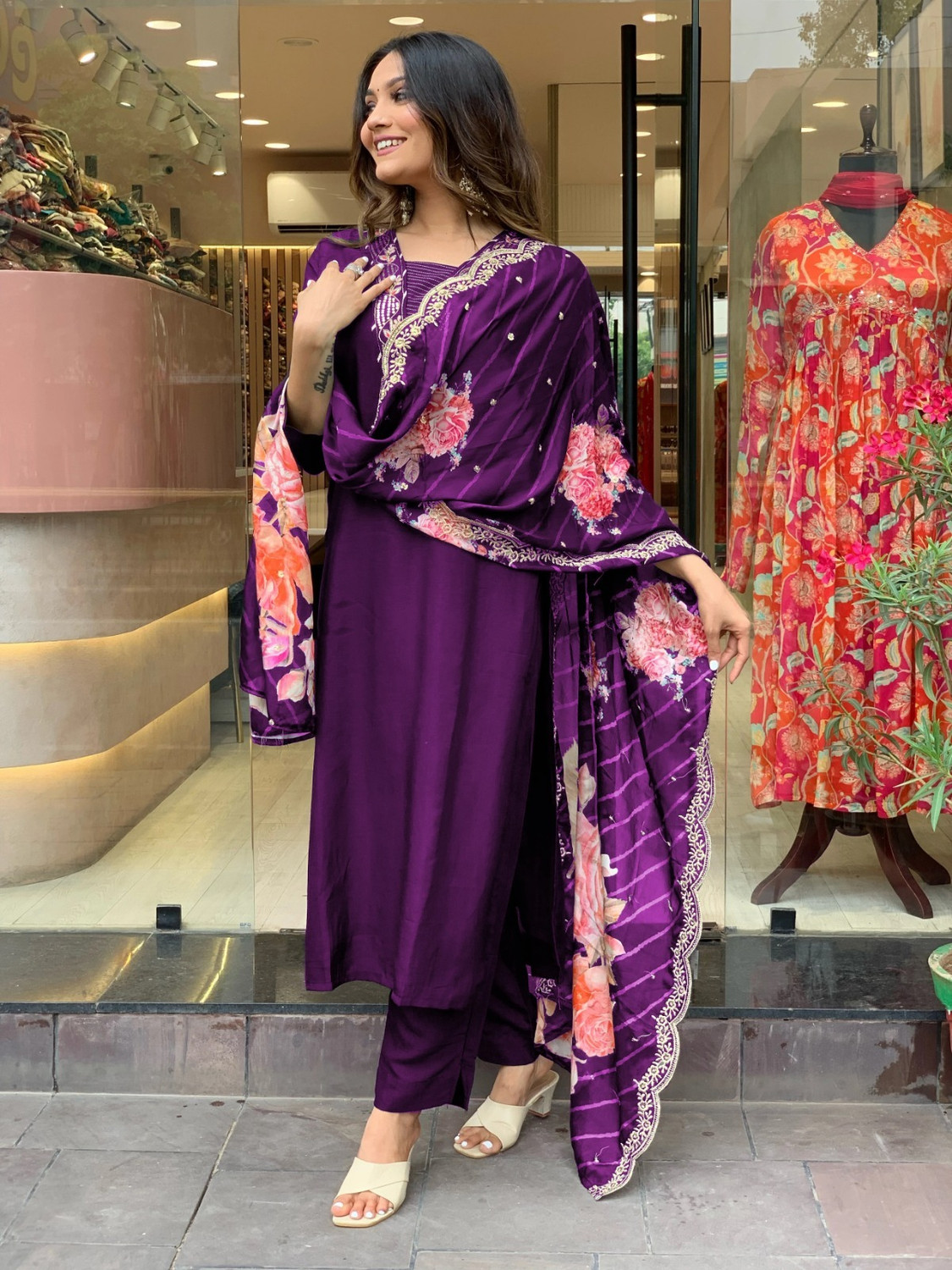 Image of Kachhot Women Cotton Rayon Kurti Pant Dupatta Set