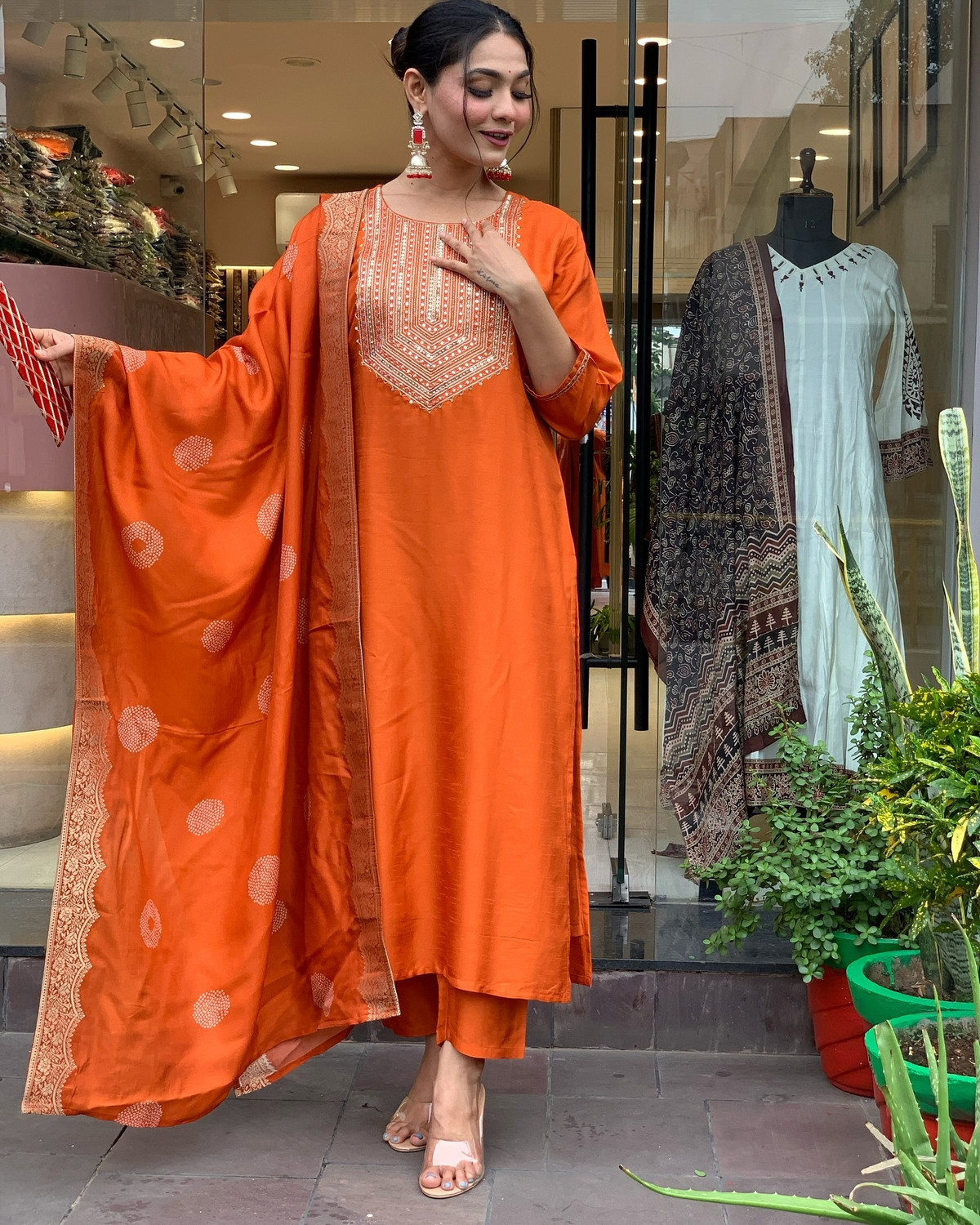 Image of Anni Designer Women Cotton Rayon Kurta Pant Dupatta Set