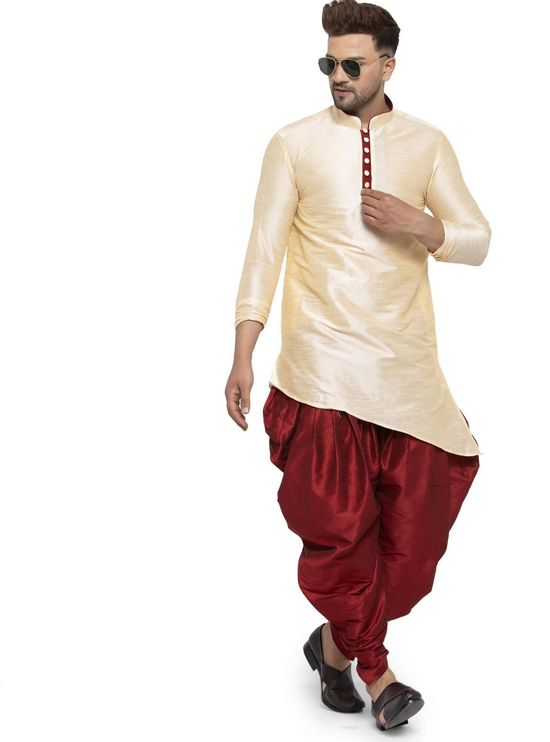 Image of OS Jeans Men Cotton Blend Kurta Dhoti Pant Set